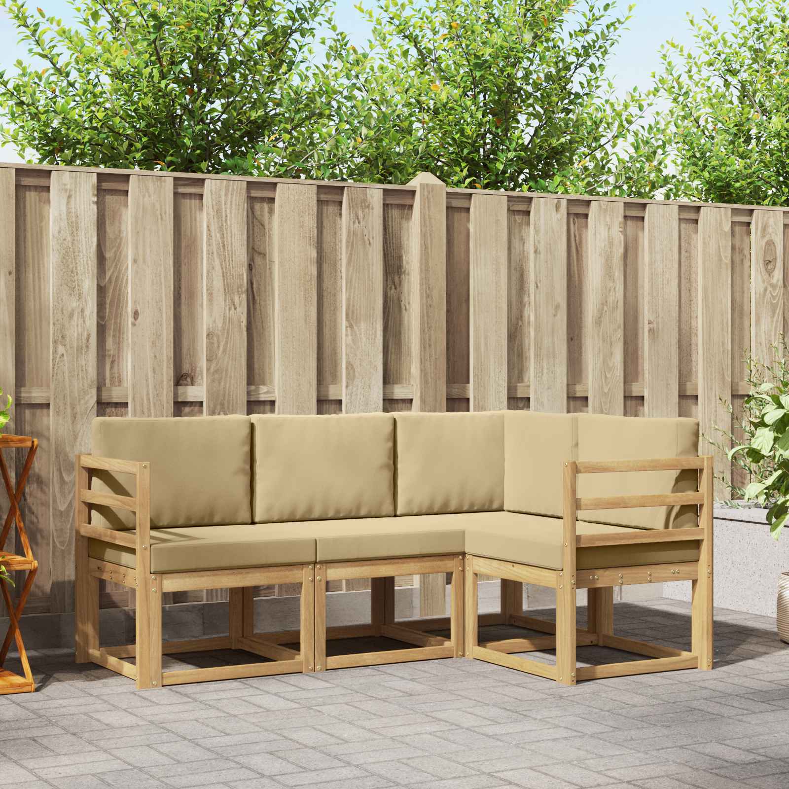 Outdoor-Sofagarnitur 4 stk. Weiß und Beige