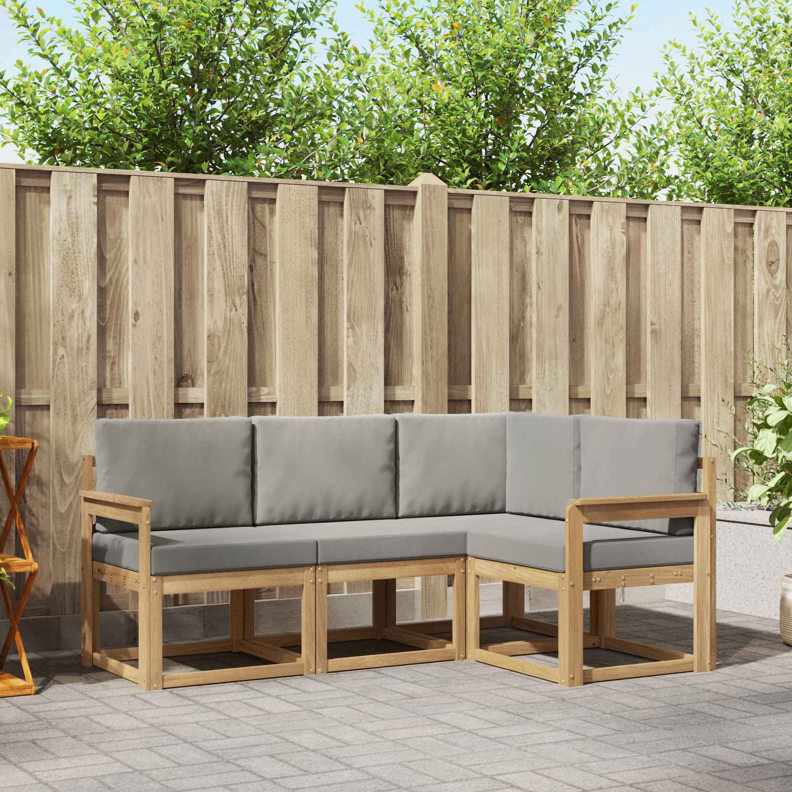 Outdoor-Sofagarnitur 4 stk. Weiß und Hellgrau Polyester
