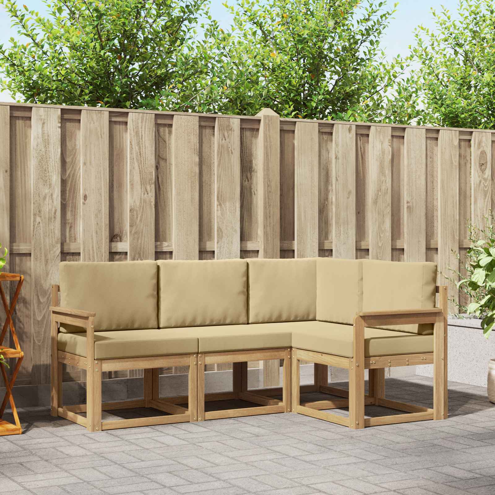 Outdoor-Sofagarnitur 4 stk. Weiß und Beige