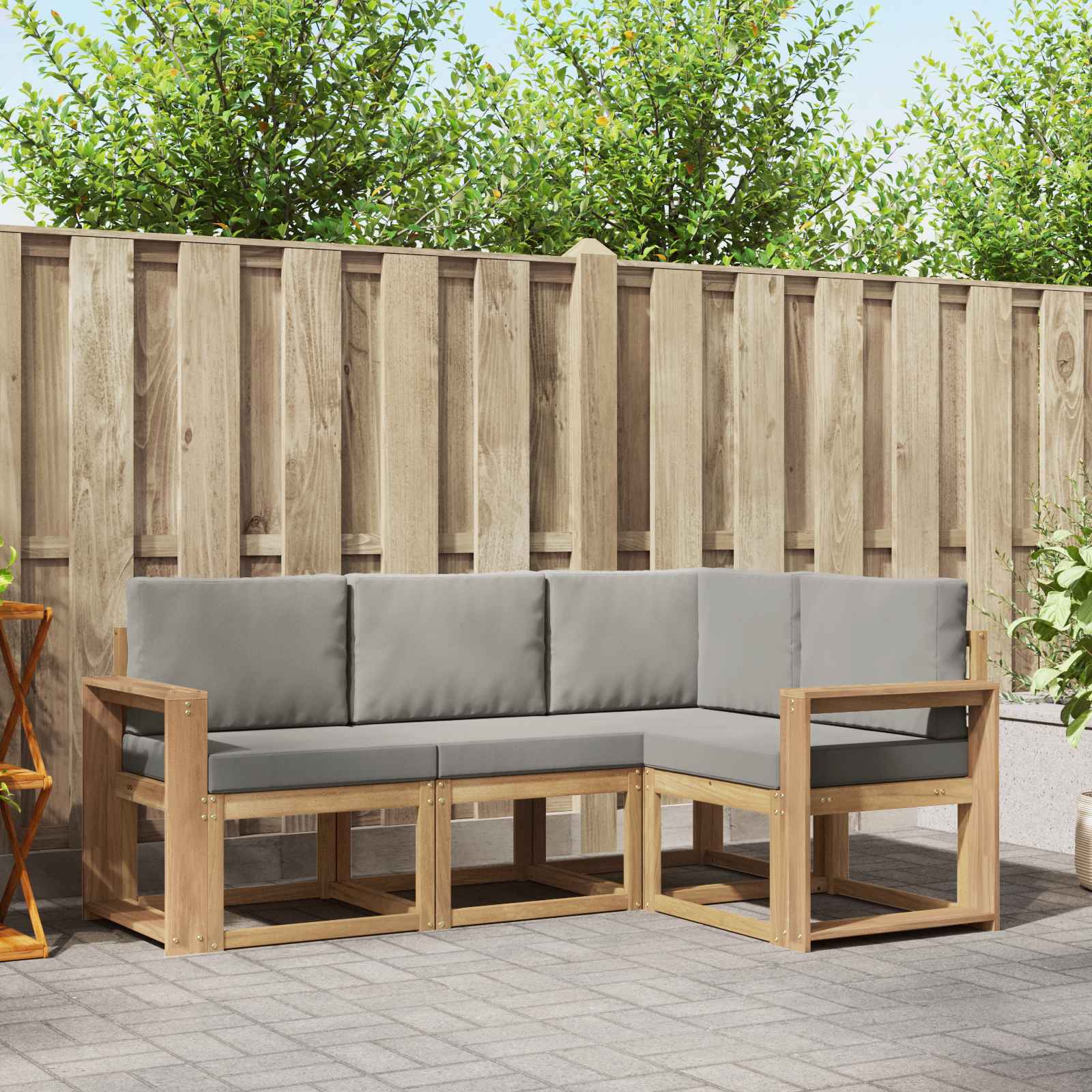 Outdoor-Sofagarnitur 4 stk. Weiß und Hellgrau Polyester