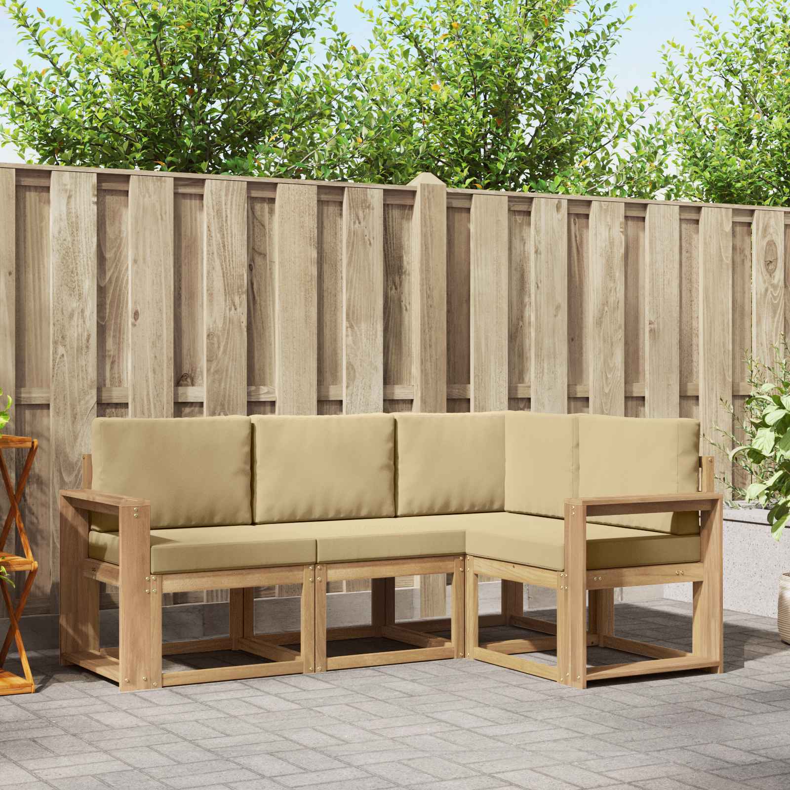 Outdoor-Sofagarnitur 4 stk. Weiß und Beige