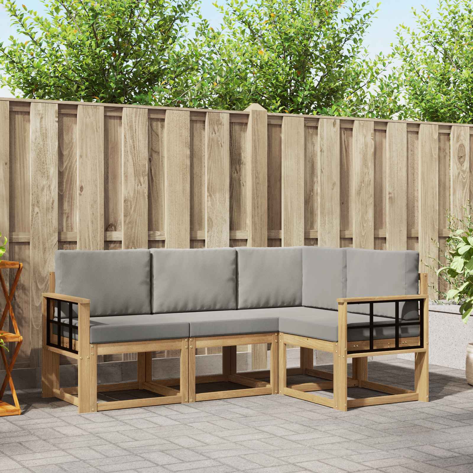 Outdoor-Sofagarnitur 4 stk. Weiß und Hellgrau Polyester