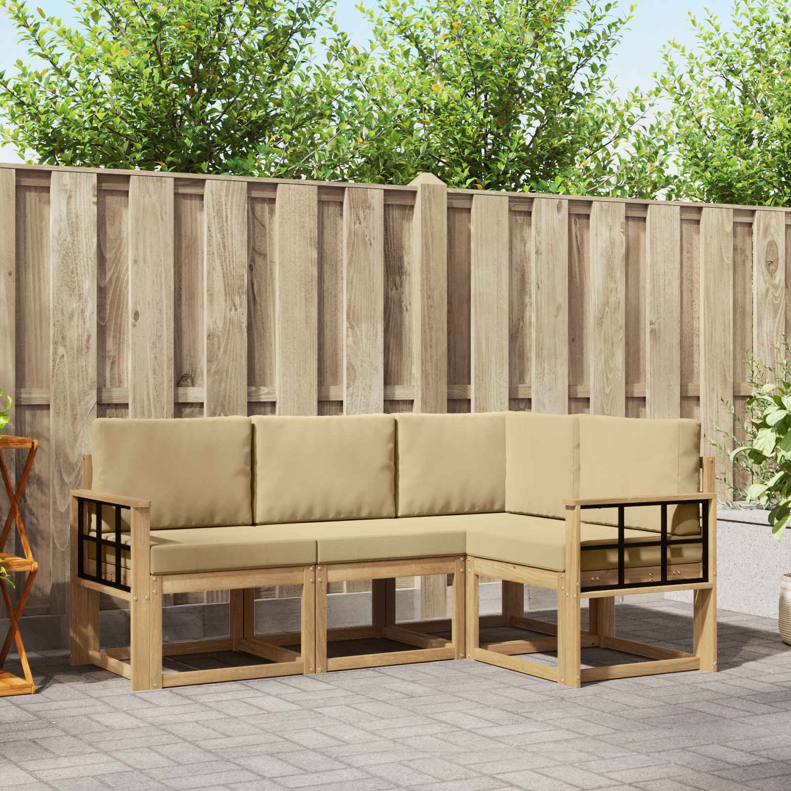 Outdoor-Sofagarnitur 4 stk. Weiß und Beige