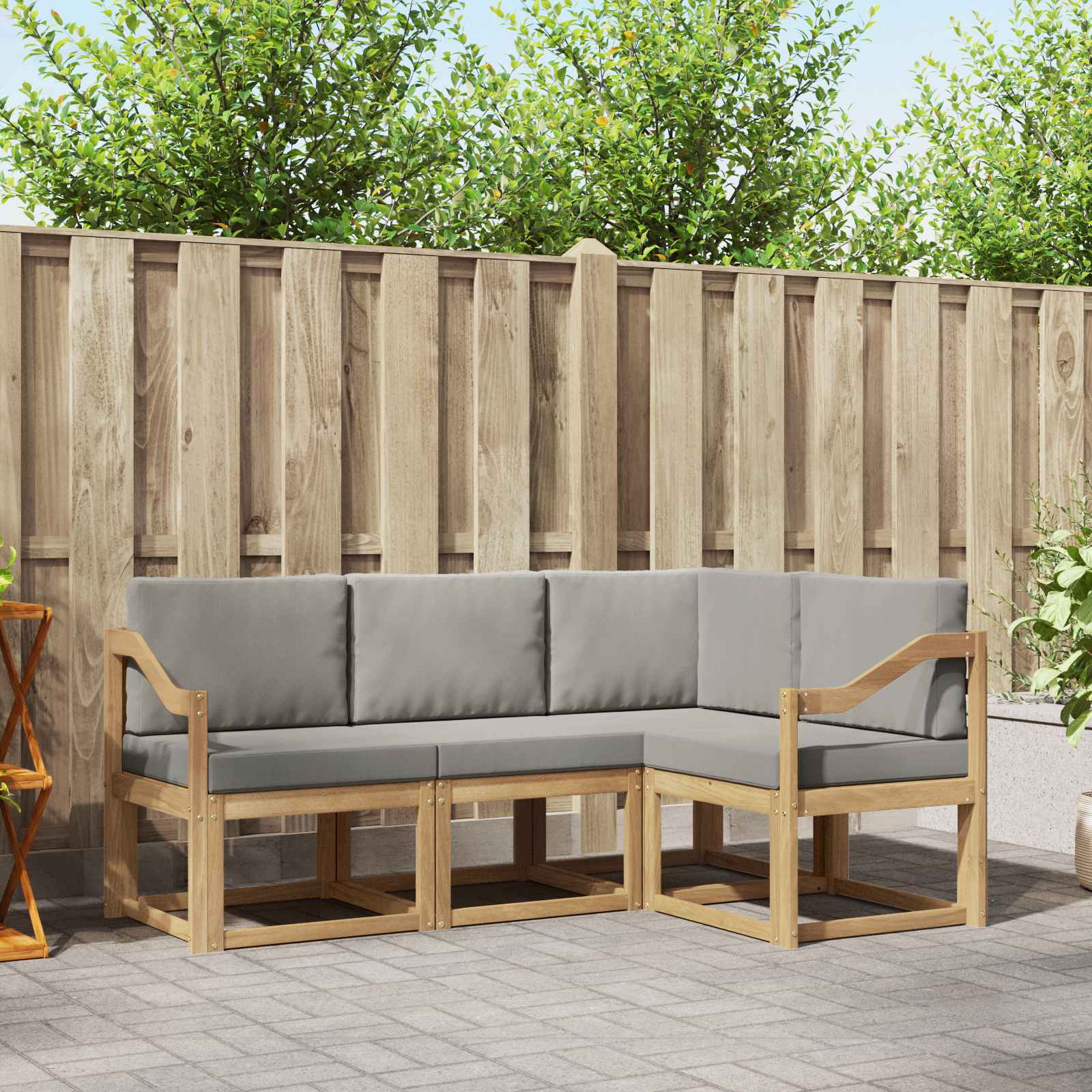 Outdoor-Sofagarnitur 4 stk. Weiß und Hellgrau Polyester