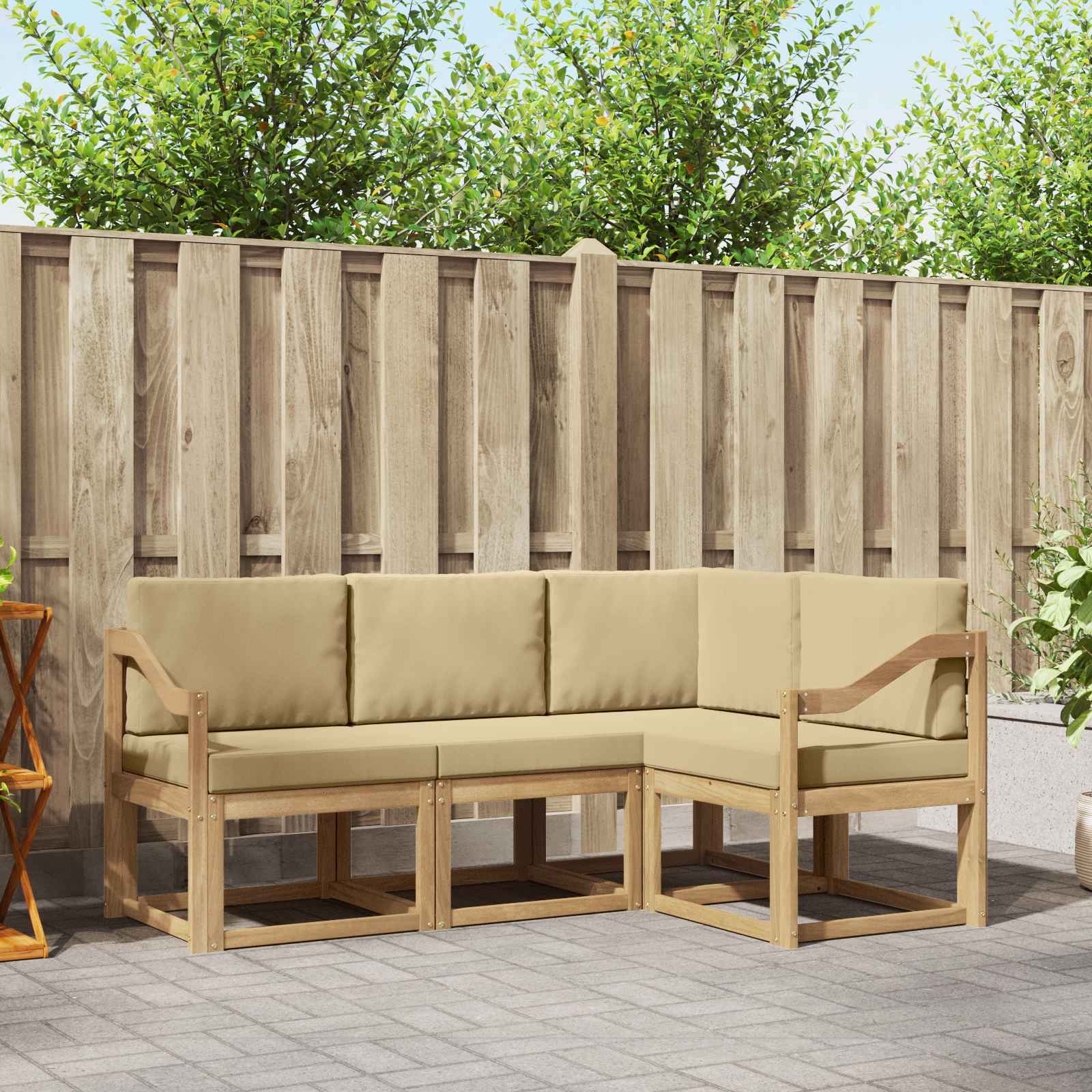 Outdoor-Sofagarnitur 4 stk. Weiß und Beige
