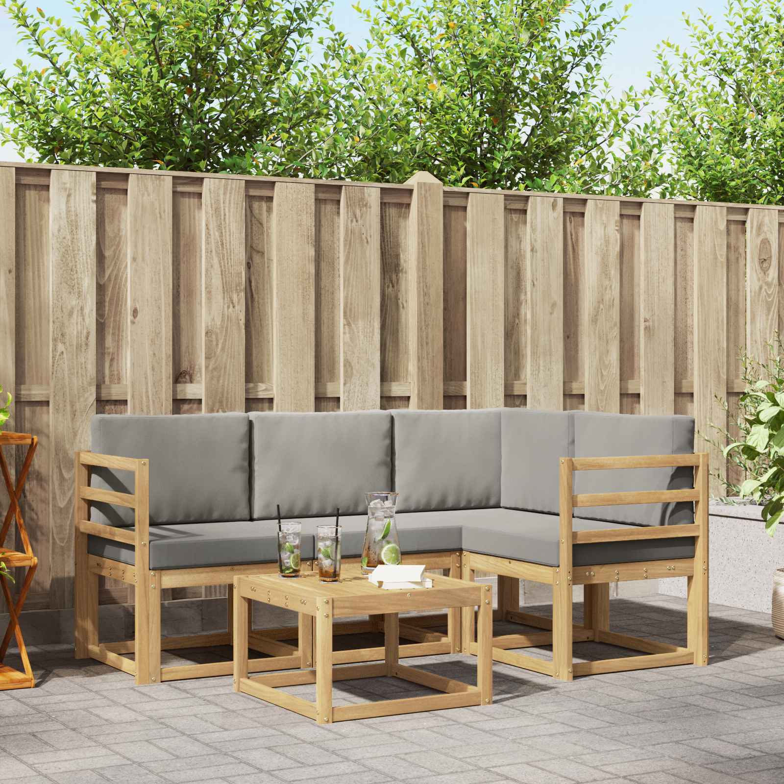 Outdoor-Sofagarnitur 5 Stk. Weiß und Hellgrau Polyester