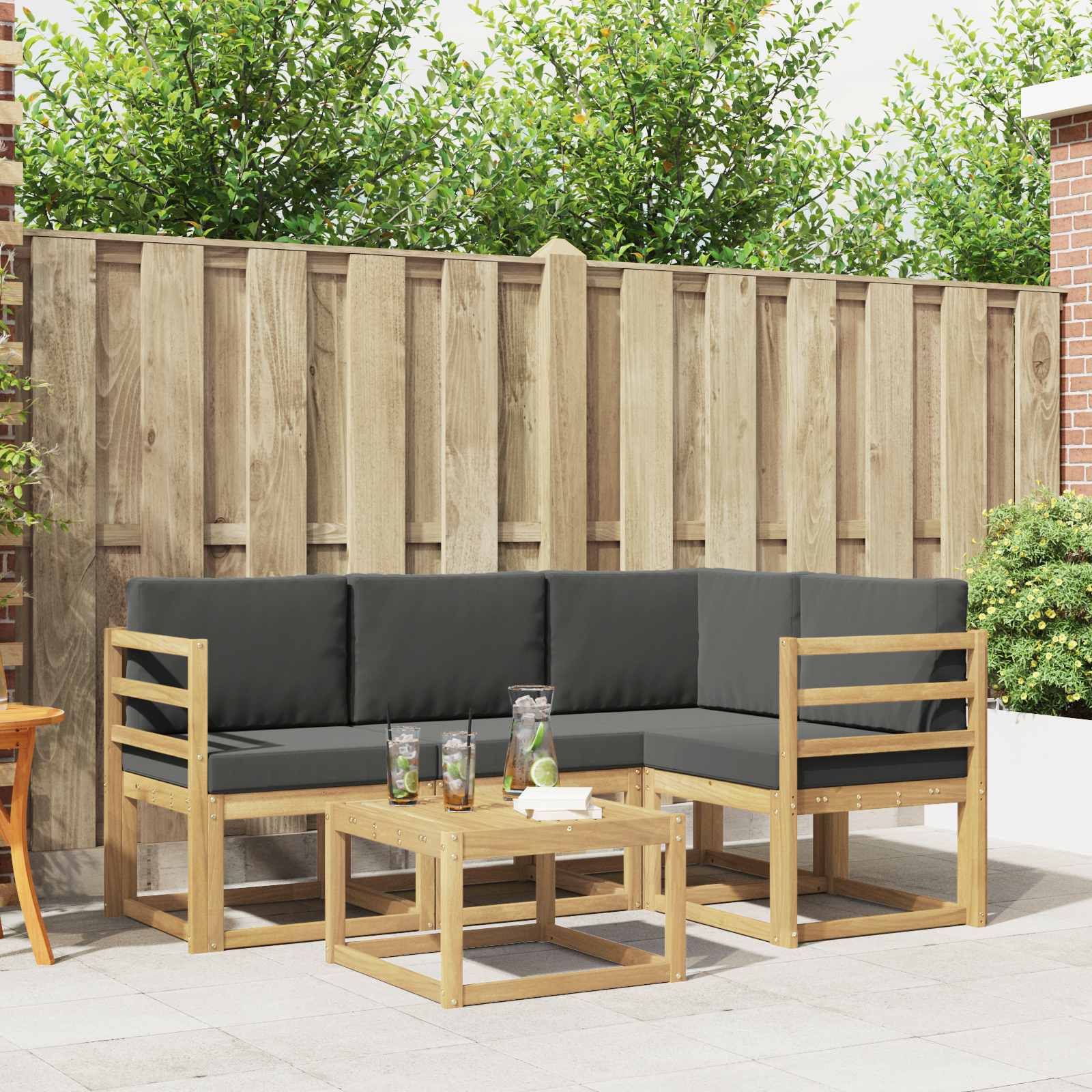 Outdoor-Sofagarnitur 5 stk. Weiß und Anthrazit