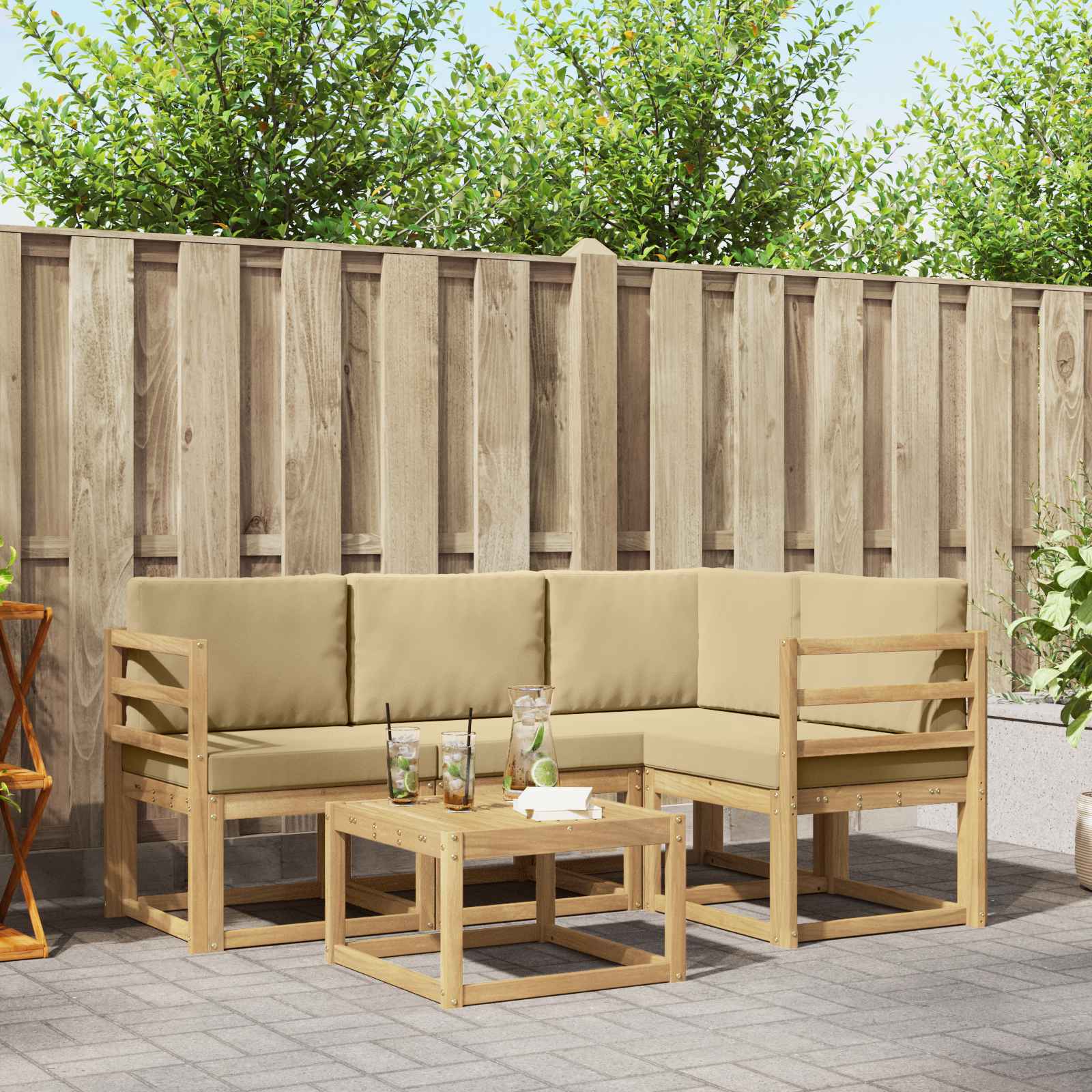 Outdoor-Sofagarnitur 5 stk. Weiß und Beige