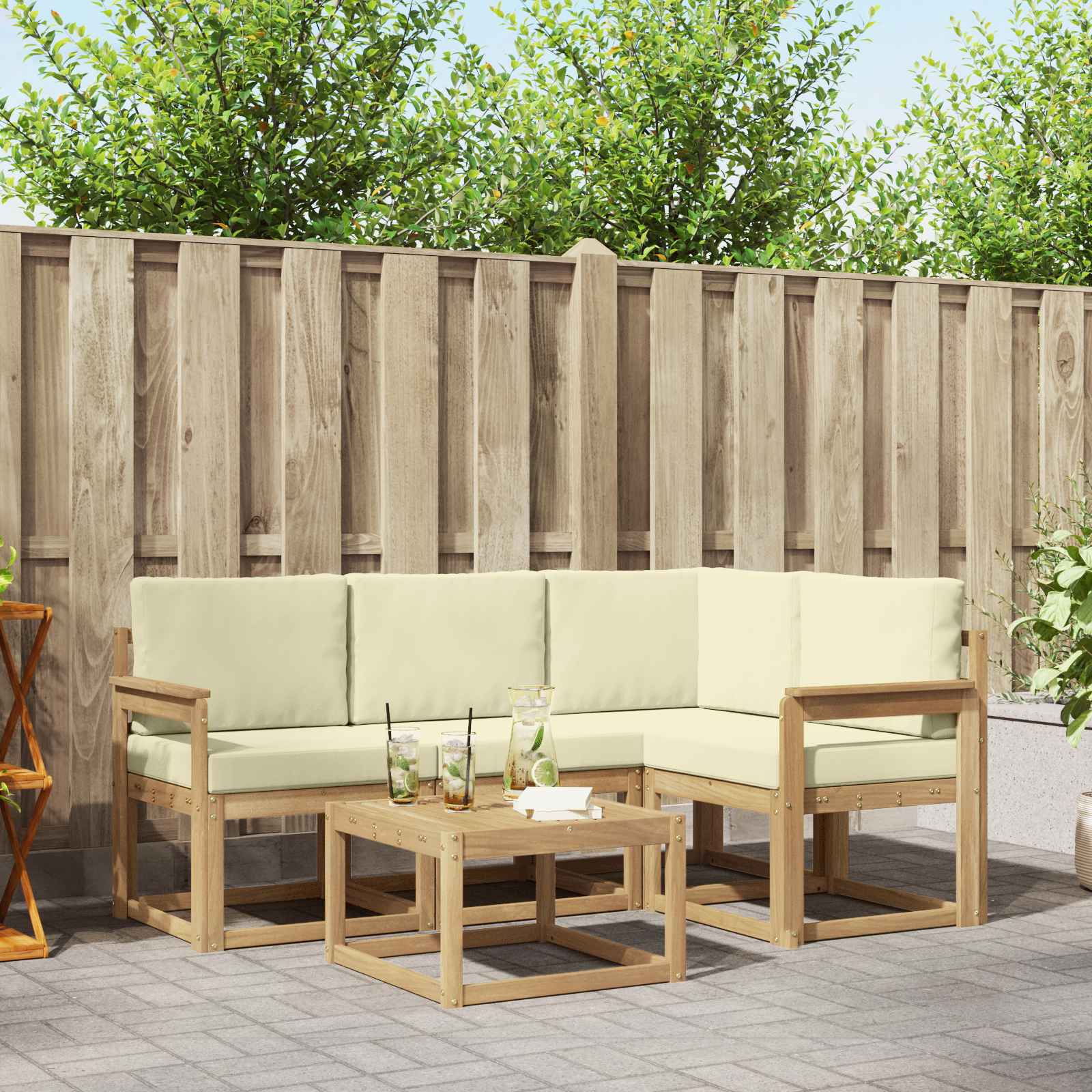 Outdoor-Sofagarnitur 5 stk. Weiß und Creme