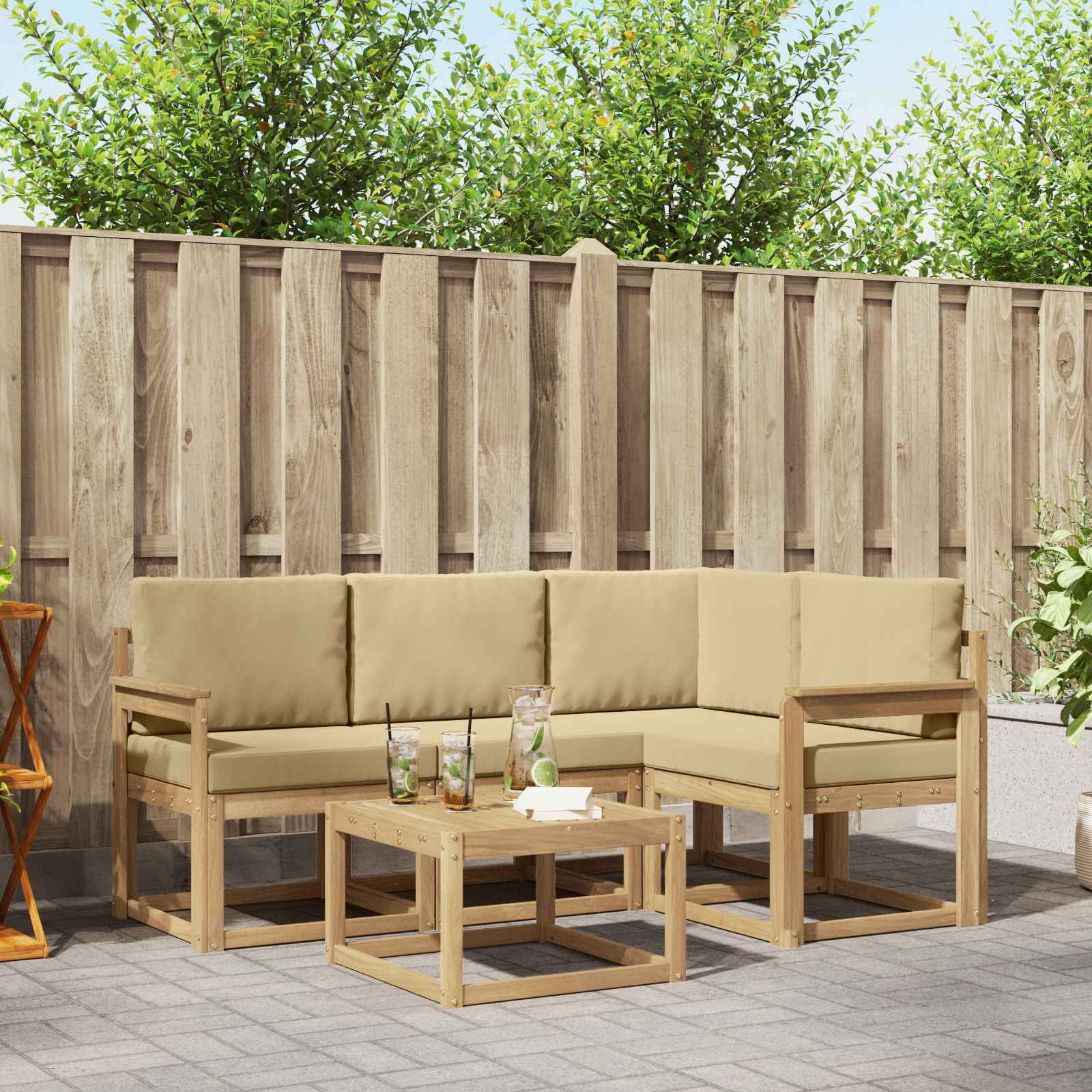 Outdoor-Sofagarnitur 5 stk. Weiß und Beige
