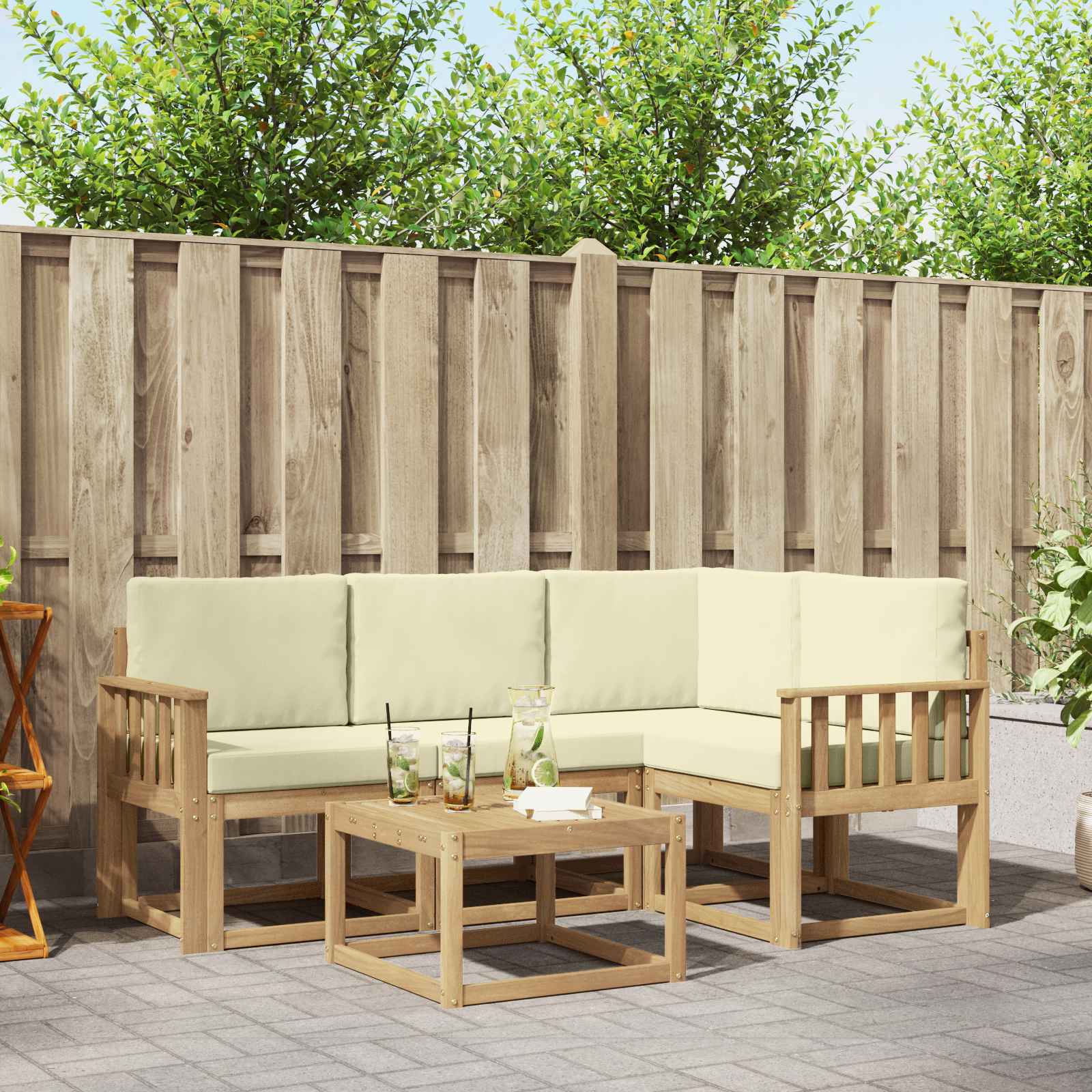 Outdoor-Sofagarnitur 5 stk. Weiß und Creme