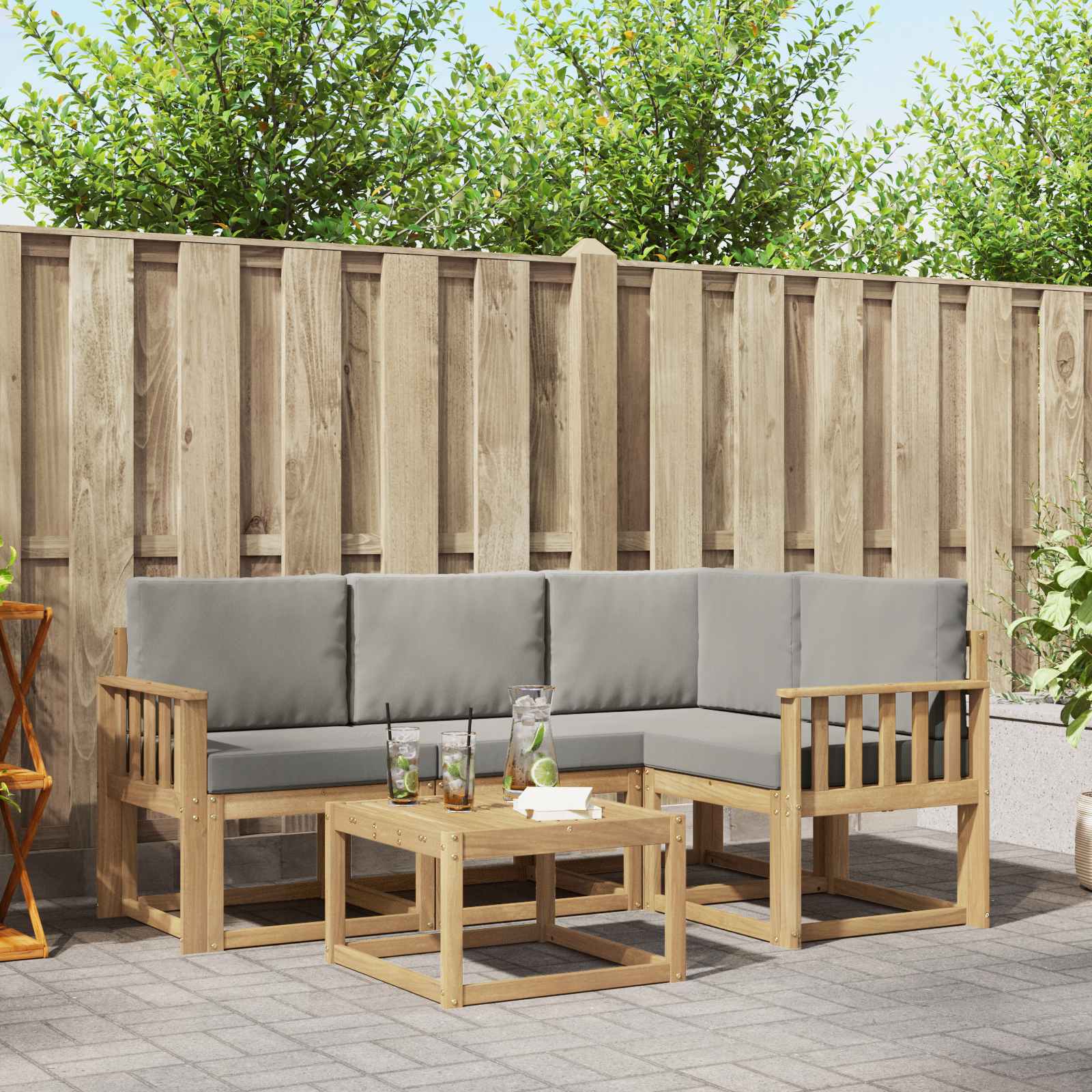 Outdoor-Sofagarnitur 5 Stk. Weiß und Hellgrau Polyester