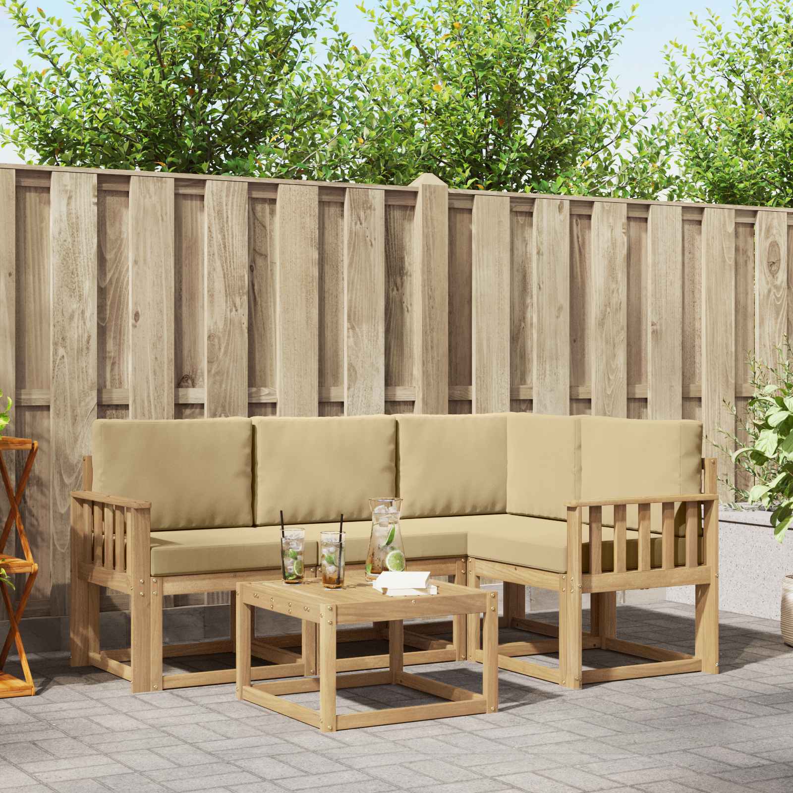 Outdoor-Sofagarnitur 5 stk. Weiß und Beige