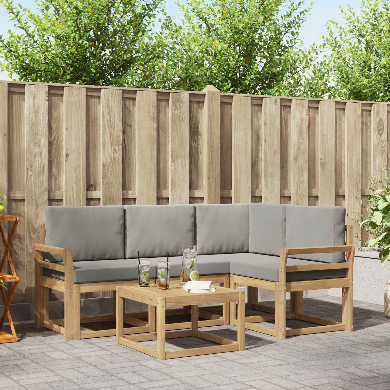 Outdoor-Sofagarnitur 5 Stk. Weiß und Hellgrau Polyester