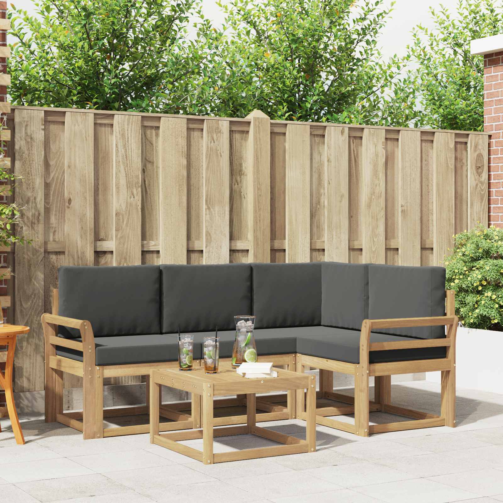 Outdoor-Sofagarnitur 5 stk. Weiß und Anthrazit