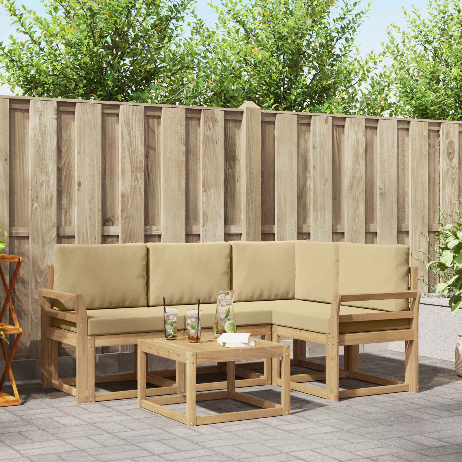 Outdoor-Sofagarnitur 5 stk. Weiß und Beige