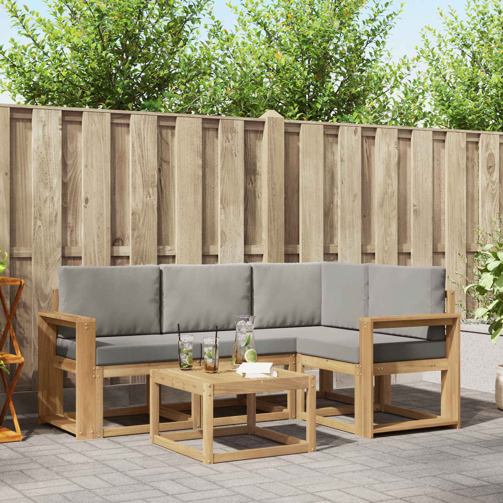 Outdoor-Sofagarnitur 5 Stk. Weiß und Hellgrau Polyester