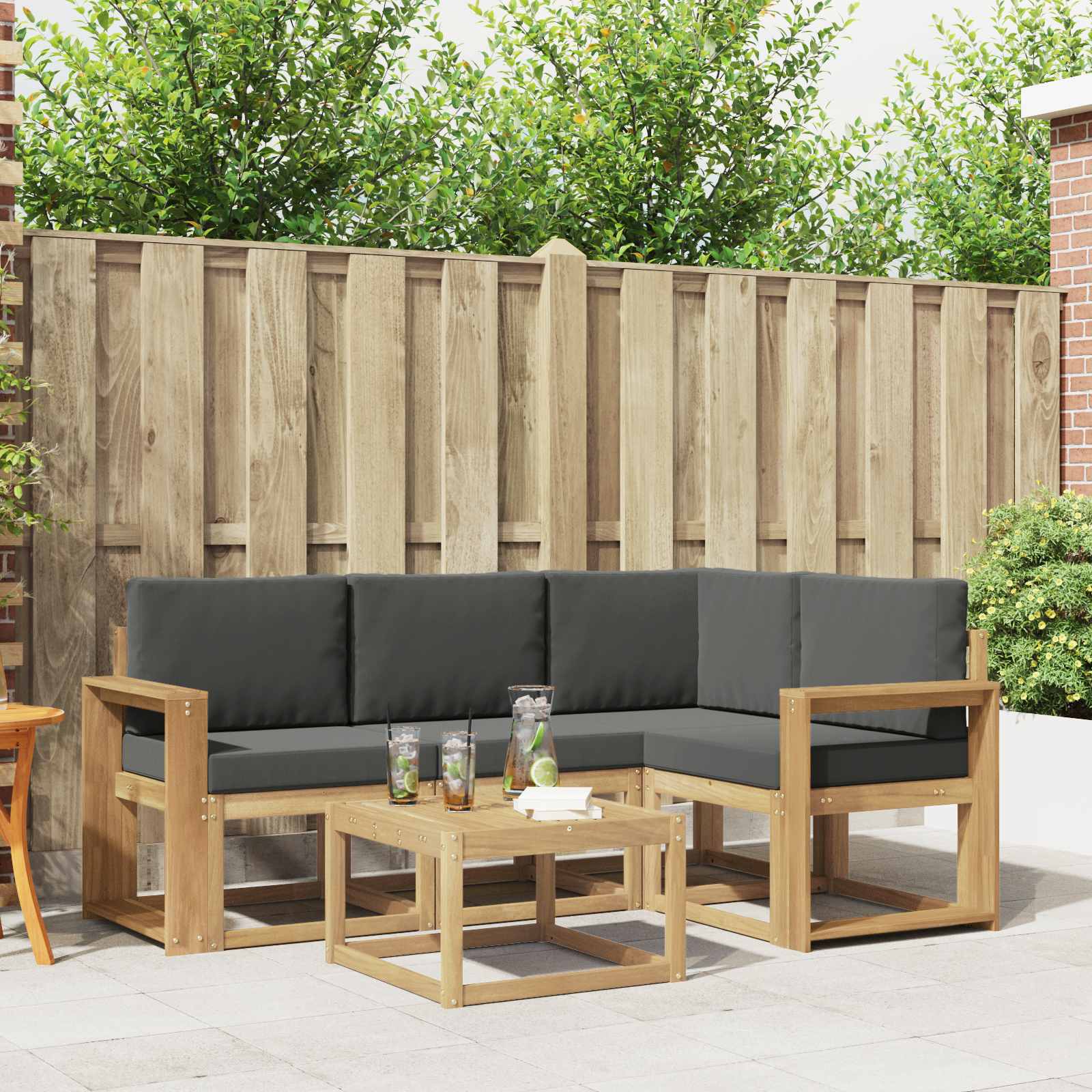 Outdoor-Sofagarnitur 5 stk. Weiß und Anthrazit