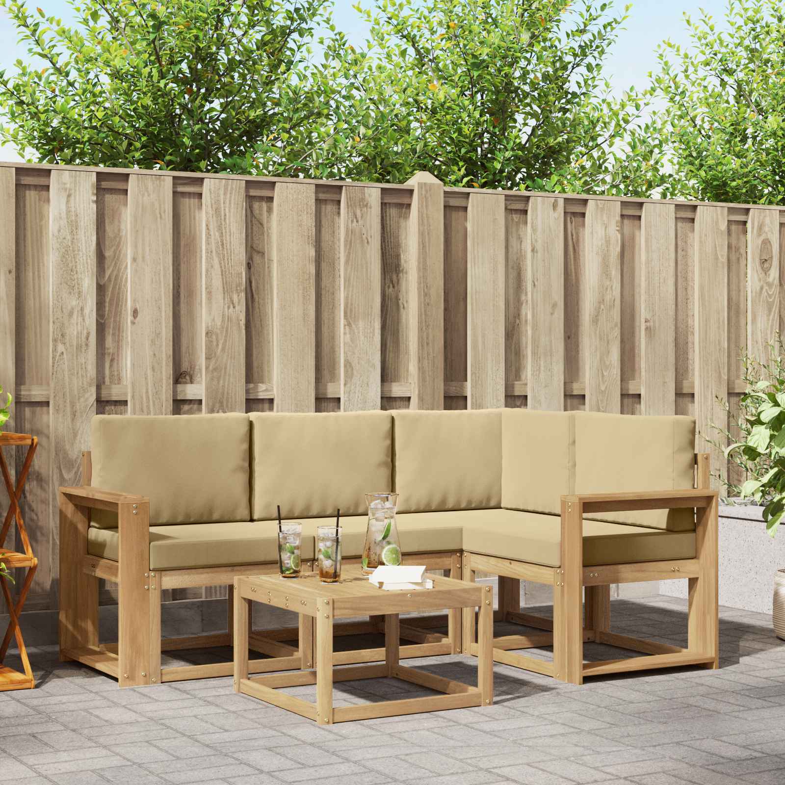 Outdoor-Sofagarnitur 5 stk. Weiß und Beige