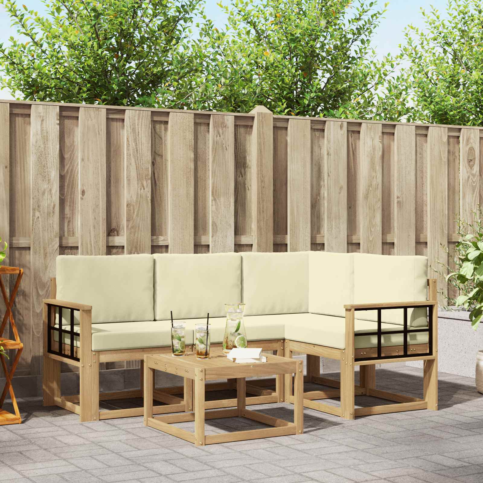 Outdoor-Sofagarnitur 5 stk. Weiß und Creme
