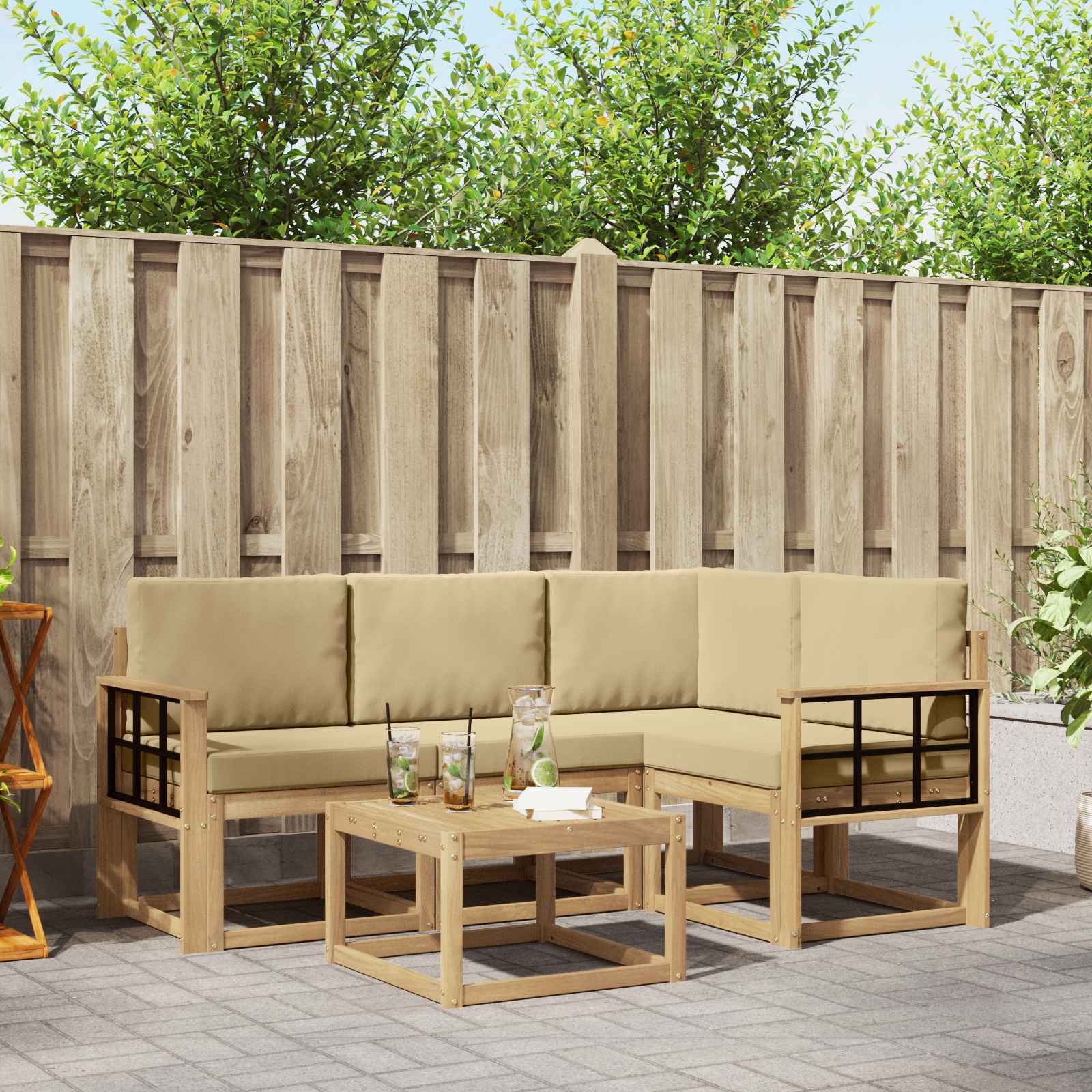 Outdoor-Sofagarnitur 5 stk. Weiß und Beige