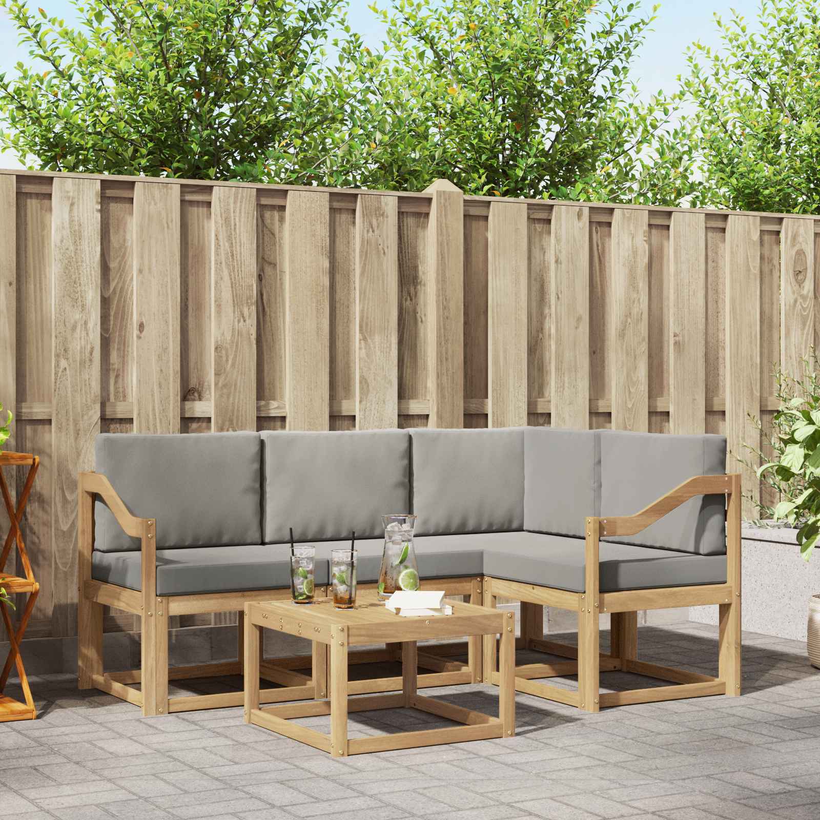 Outdoor-Sofagarnitur 5 Stk. Weiß und Hellgrau Polyester