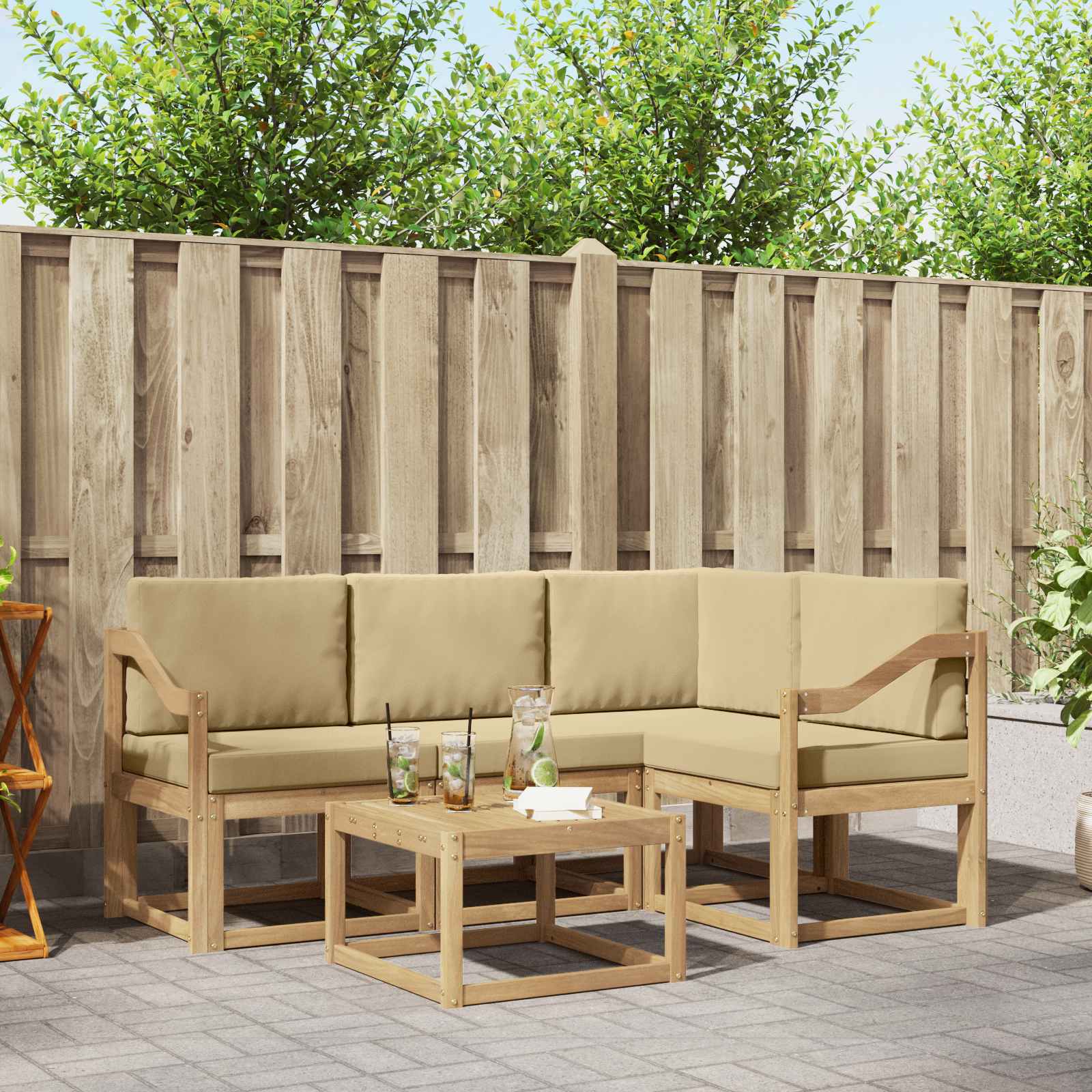 Outdoor-Sofagarnitur 5 stk. Weiß und Beige