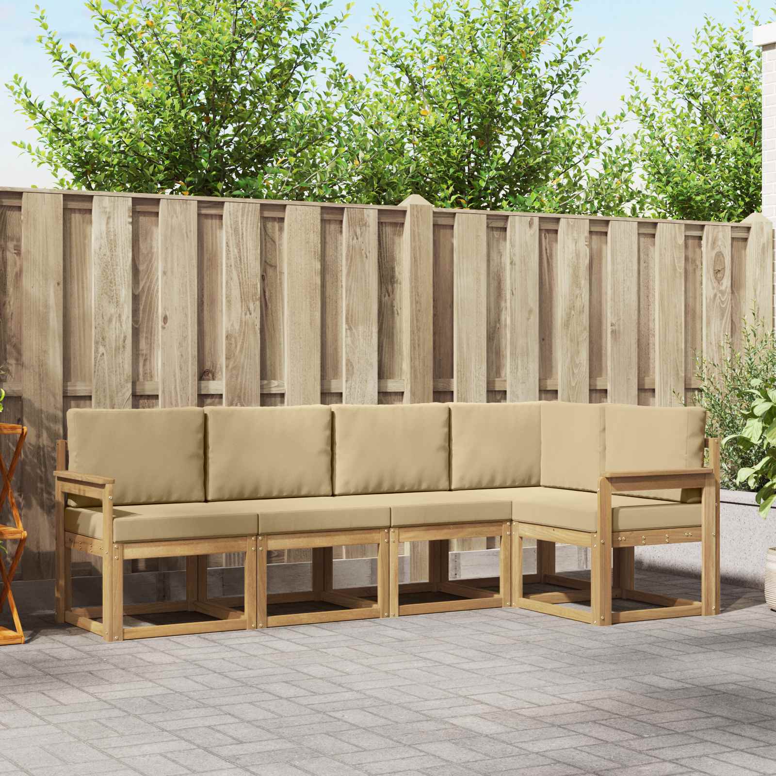 Outdoor-Sofagarnitur 5 stk. Weiß und Beige