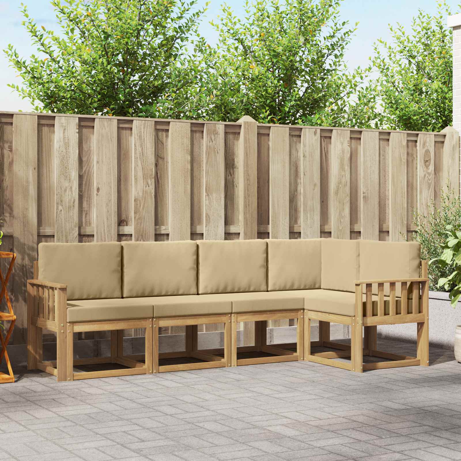 Outdoor-Sofagarnitur 5 stk. Weiß und Beige