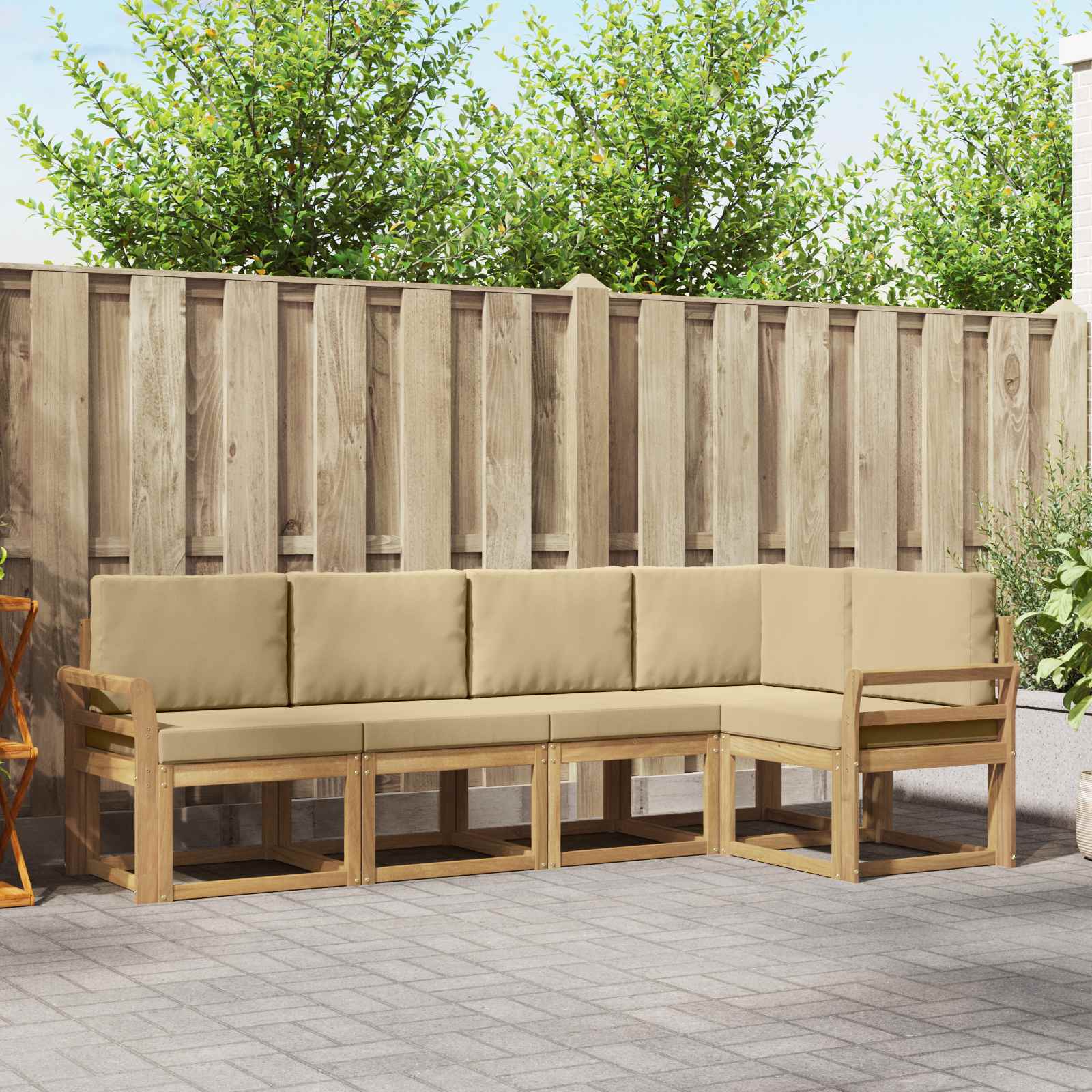 Outdoor-Sofagarnitur 5 stk. Weiß und Beige