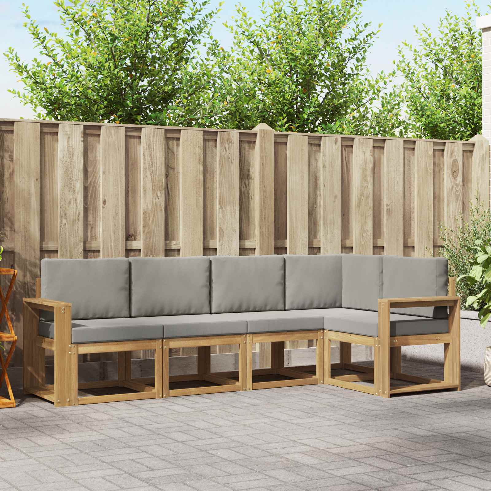 Outdoor-Sofagarnitur 5 stk. Weiß und Hellgrau