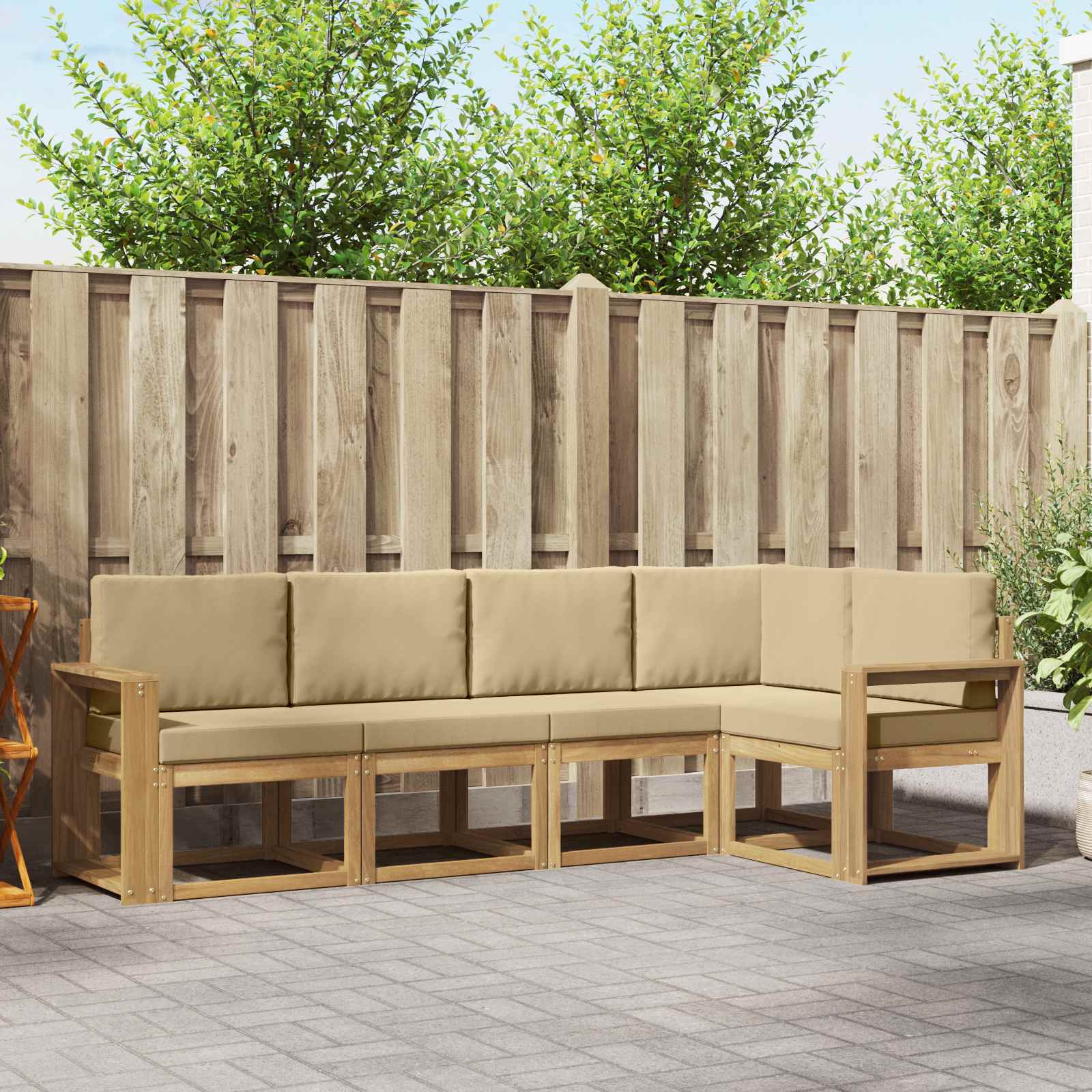Outdoor-Sofagarnitur 5 stk. Weiß und Beige