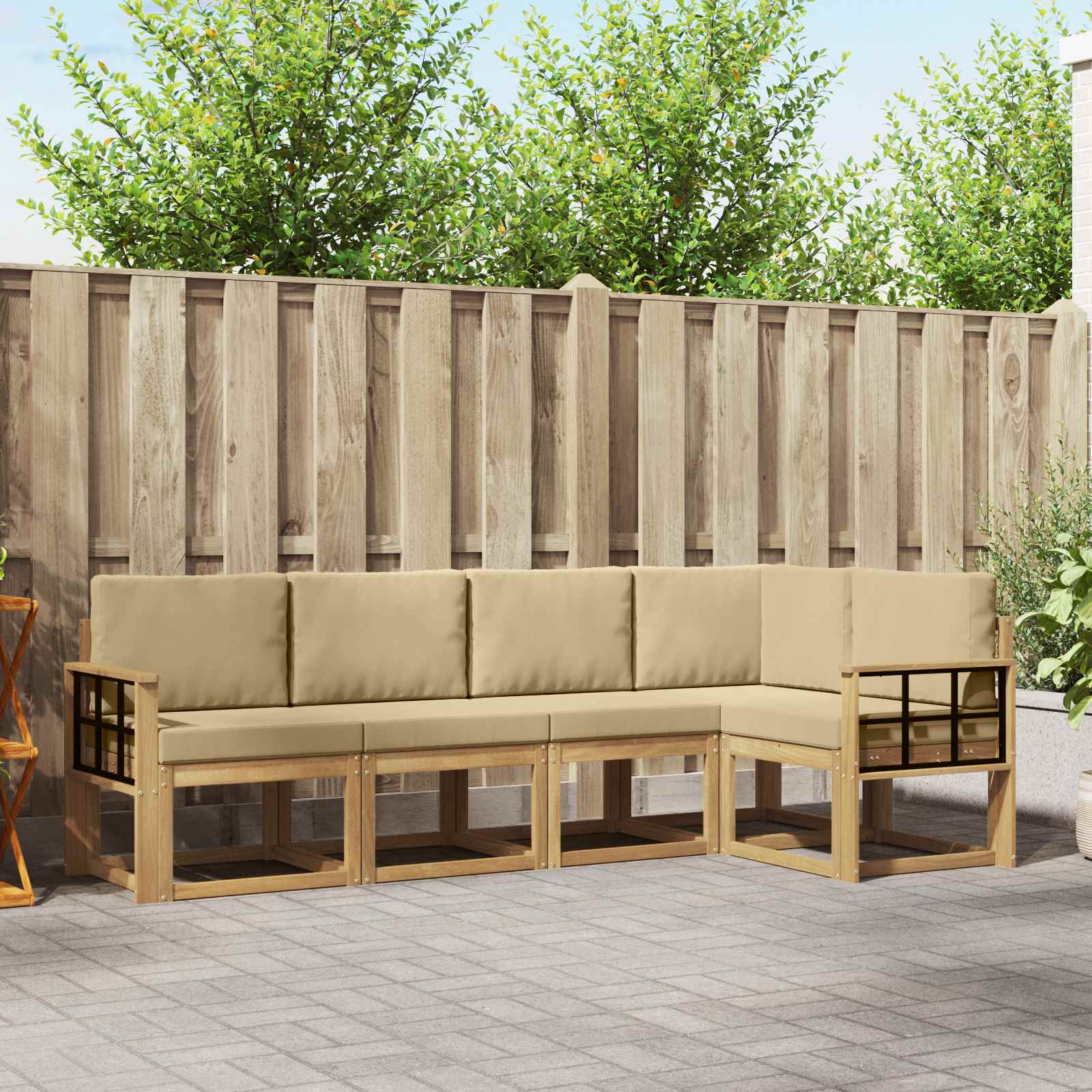 Outdoor-Sofagarnitur 5 stk. Weiß und Beige