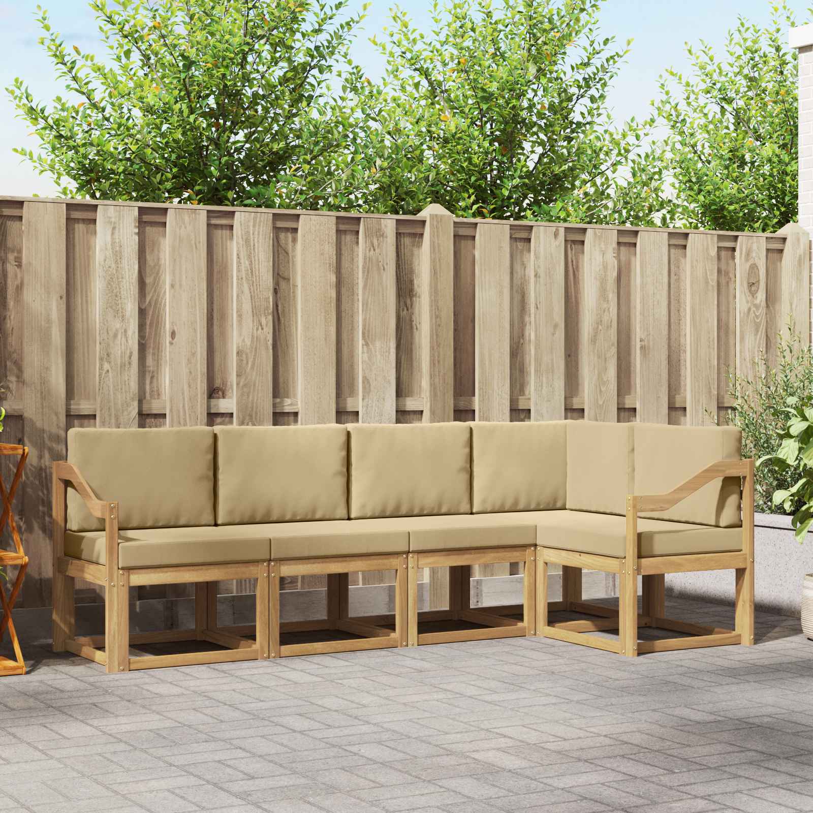 Outdoor-Sofagarnitur 5 stk. Weiß und Beige