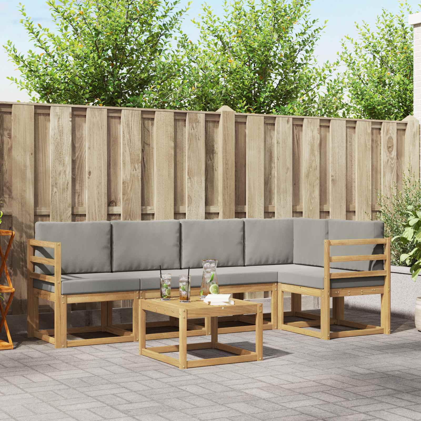 Outdoor-Sofagarnitur 6 stk. Weiß und Hellgrau