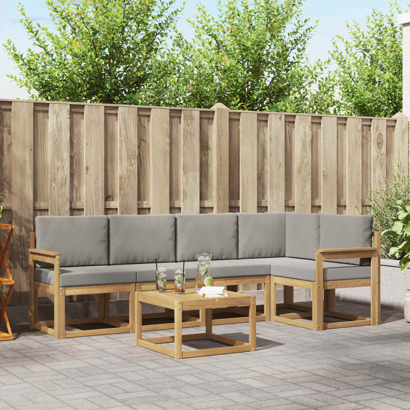 Outdoor-Sofagarnitur 6 stk. Weiß und Hellgrau