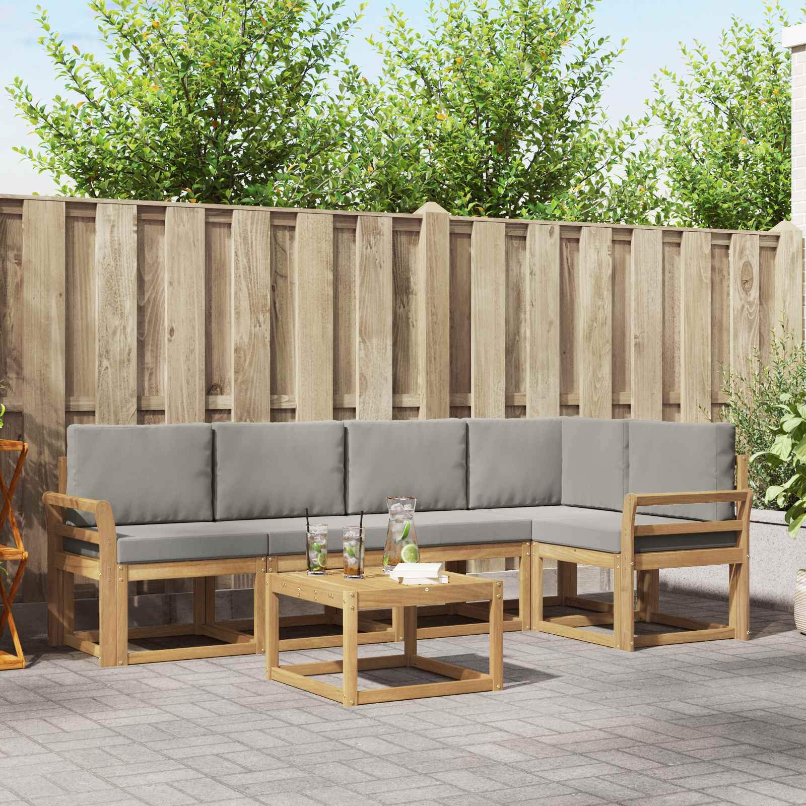 Outdoor-Sofagarnitur 6 stk. Weiß und Hellgrau