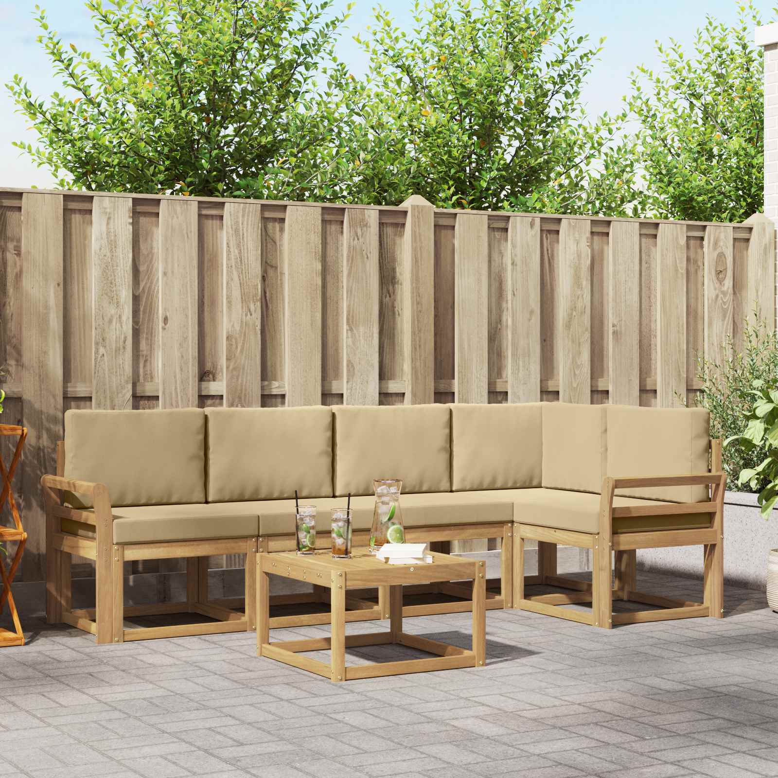 Outdoor-Sofagarnitur 6 stk. Weiß und Beige Massivholz Akazie