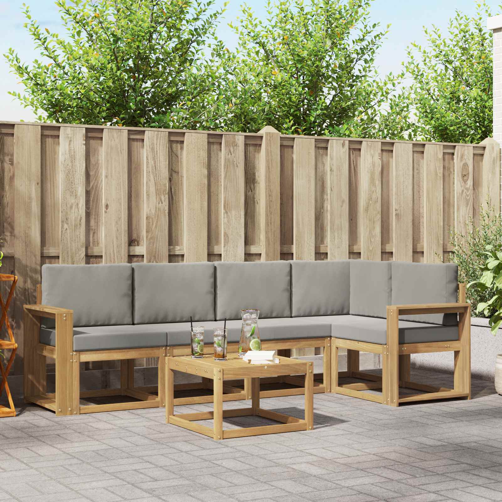 Outdoor-Sofagarnitur 6 stk. Weiß und Hellgrau