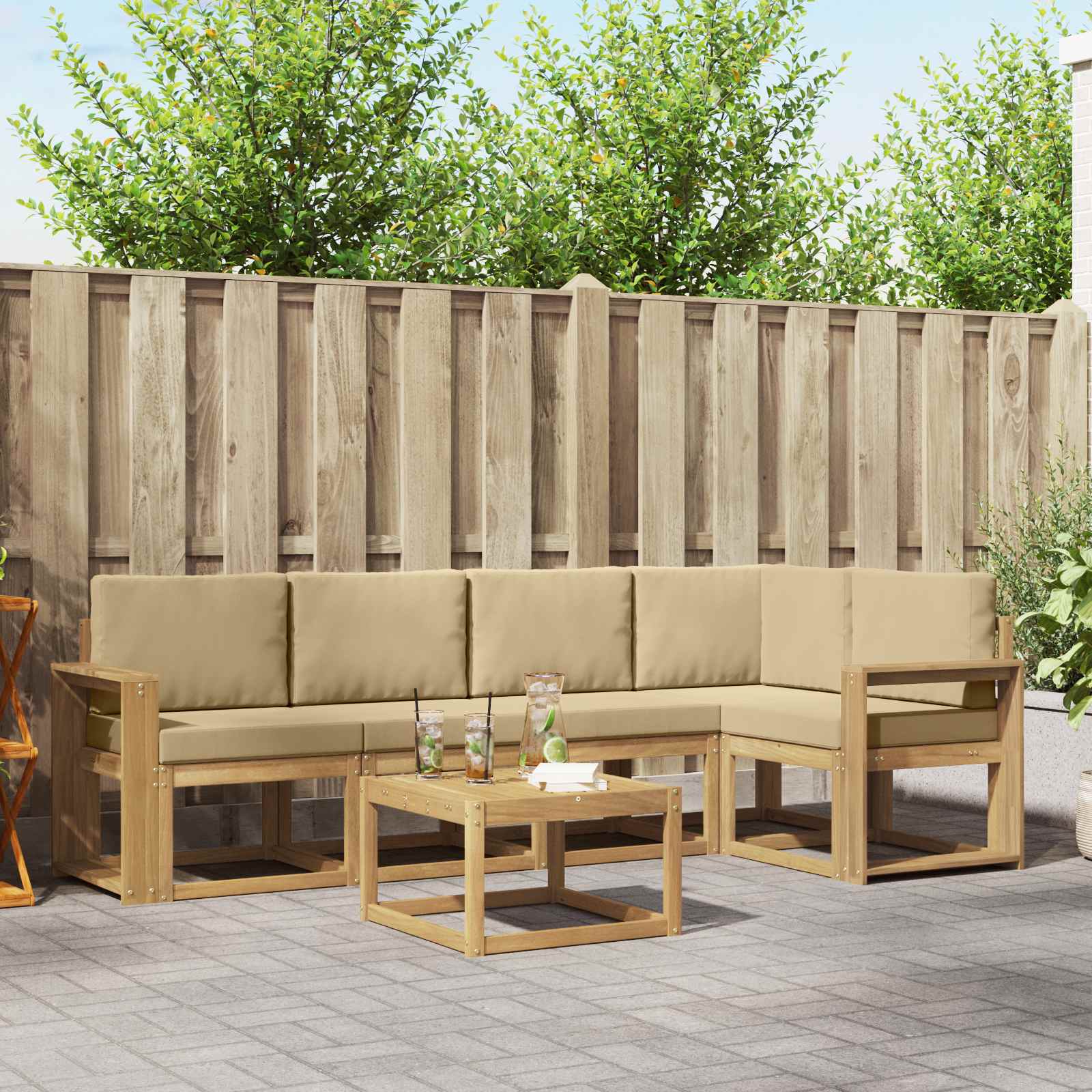 Outdoor-Sofagarnitur 6 stk. Weiß und Beige Massivholz Akazie
