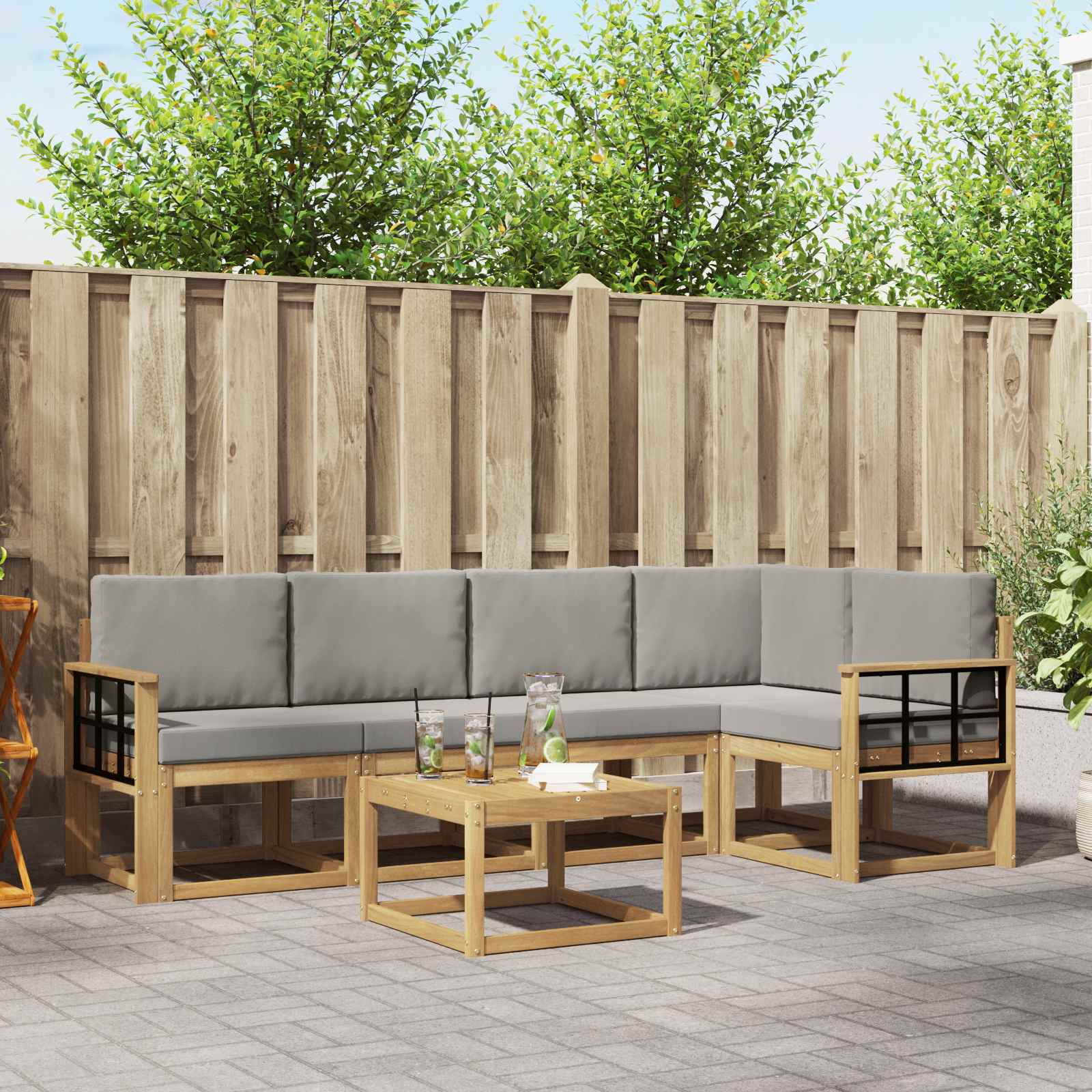Outdoor-Sofagarnitur 6 stk. Weiß und Hellgrau