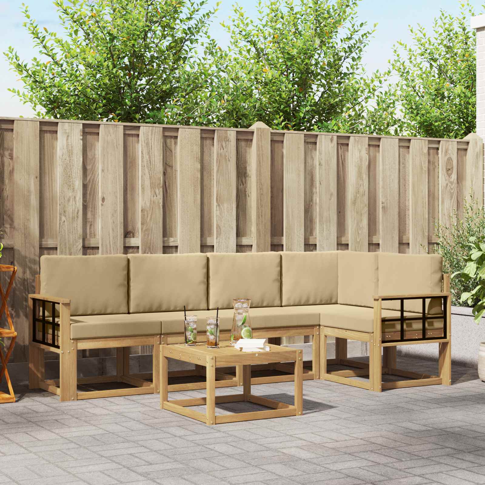 Outdoor-Sofagarnitur 6 stk. Weiß und Beige Massivholz Akazie