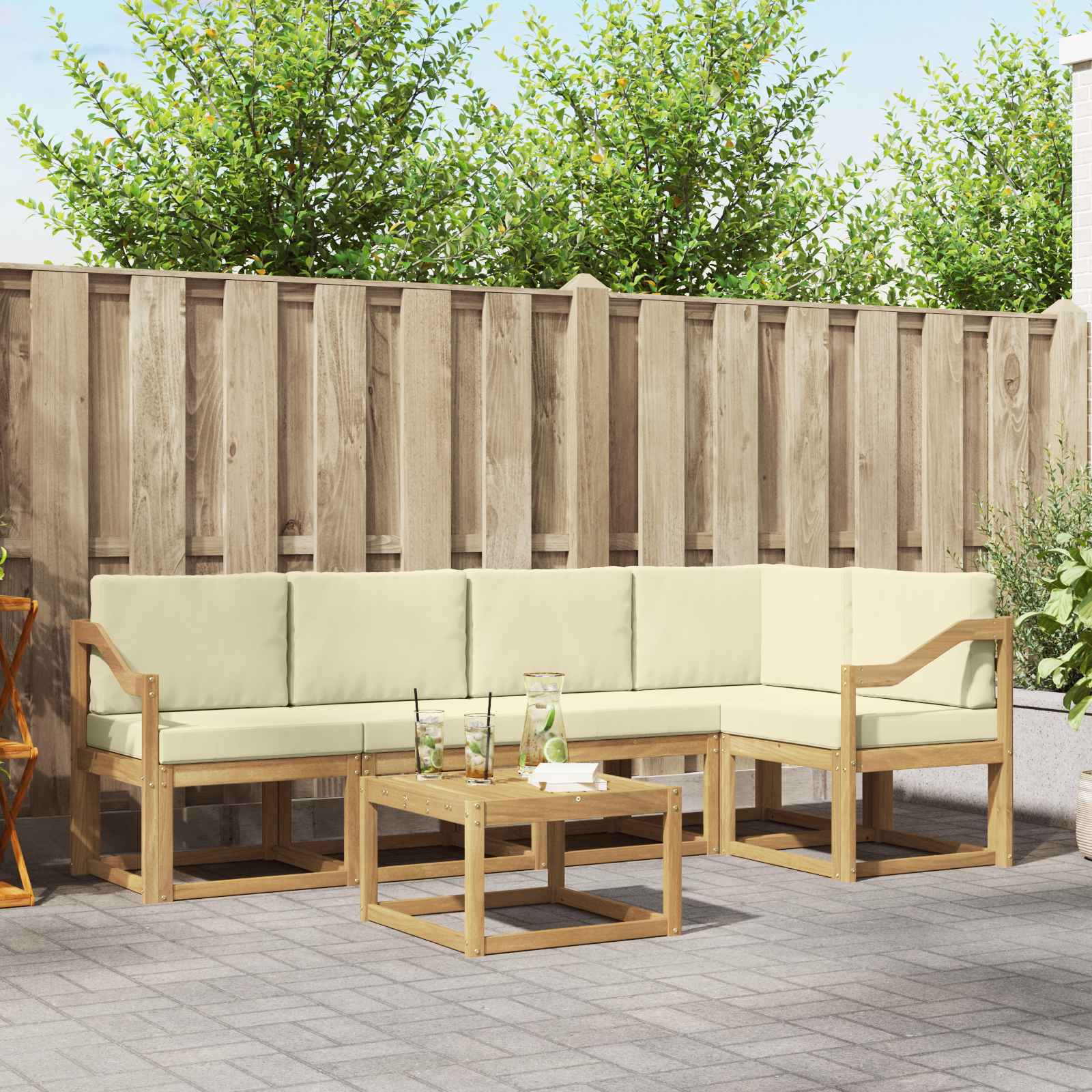 Outdoor-Sofagarnitur 6 stk. Weiß und Creme Massivholz Akazie
