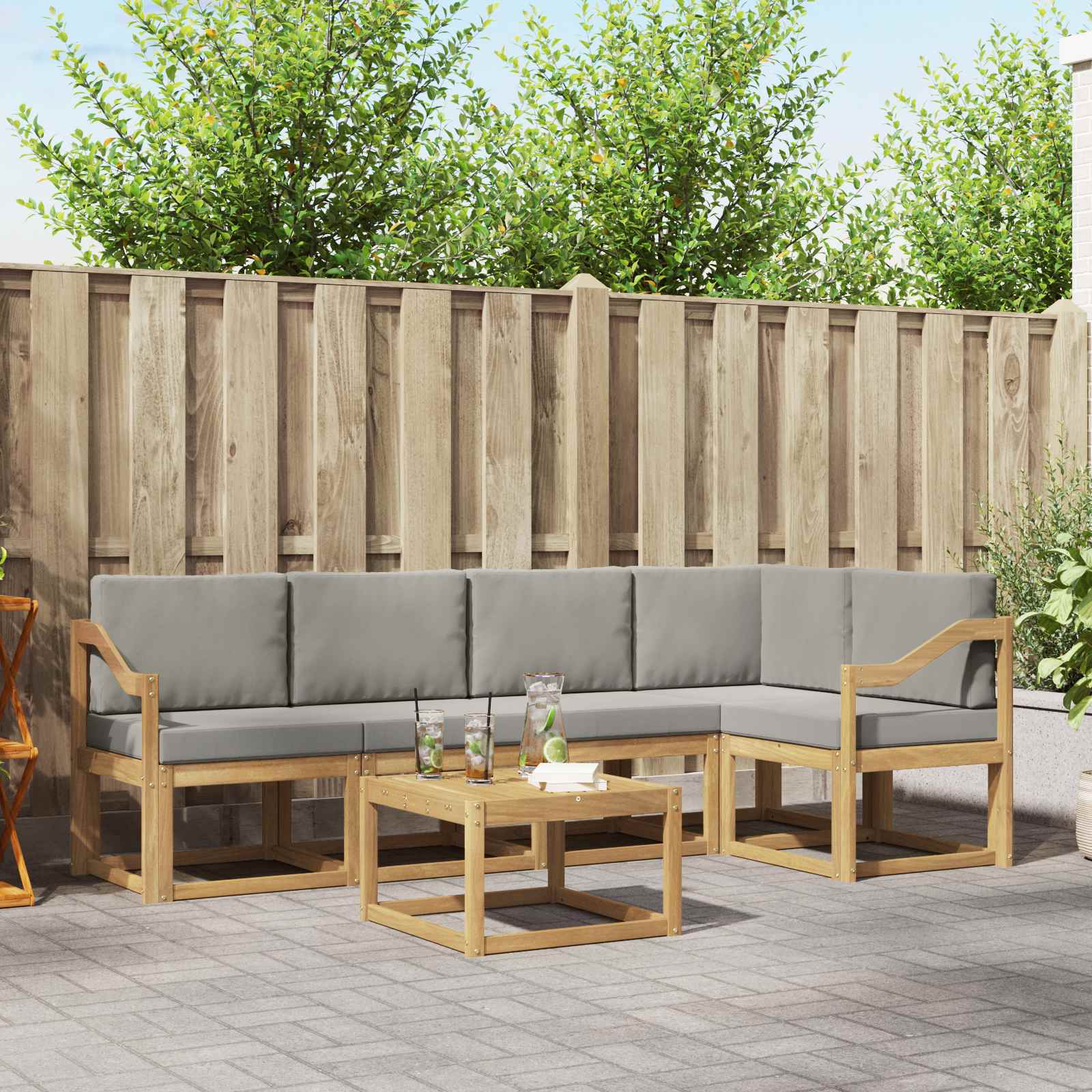 Outdoor-Sofagarnitur 6 stk. Weiß und Hellgrau