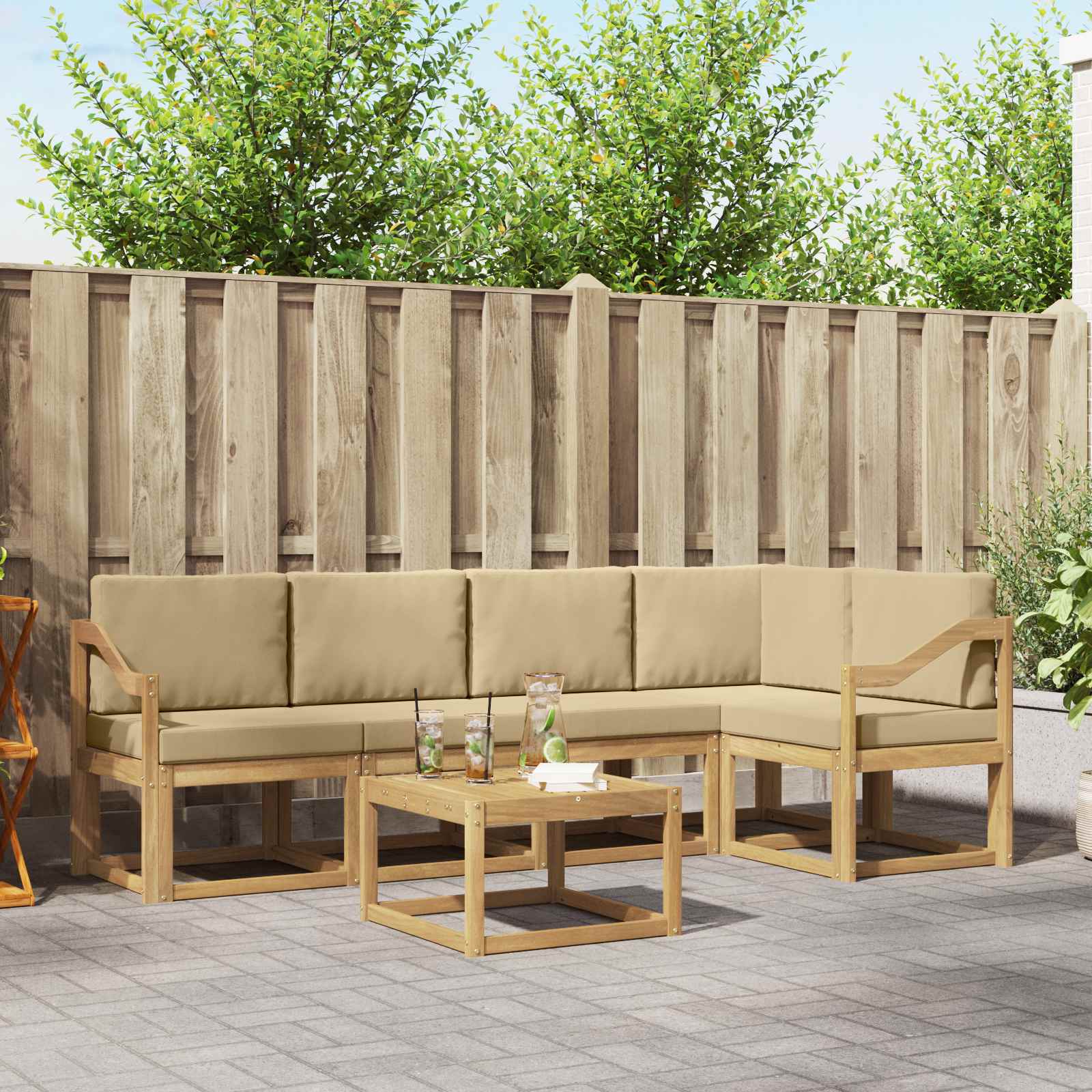 Outdoor-Sofagarnitur 6 stk. Weiß und Beige Massivholz Akazie