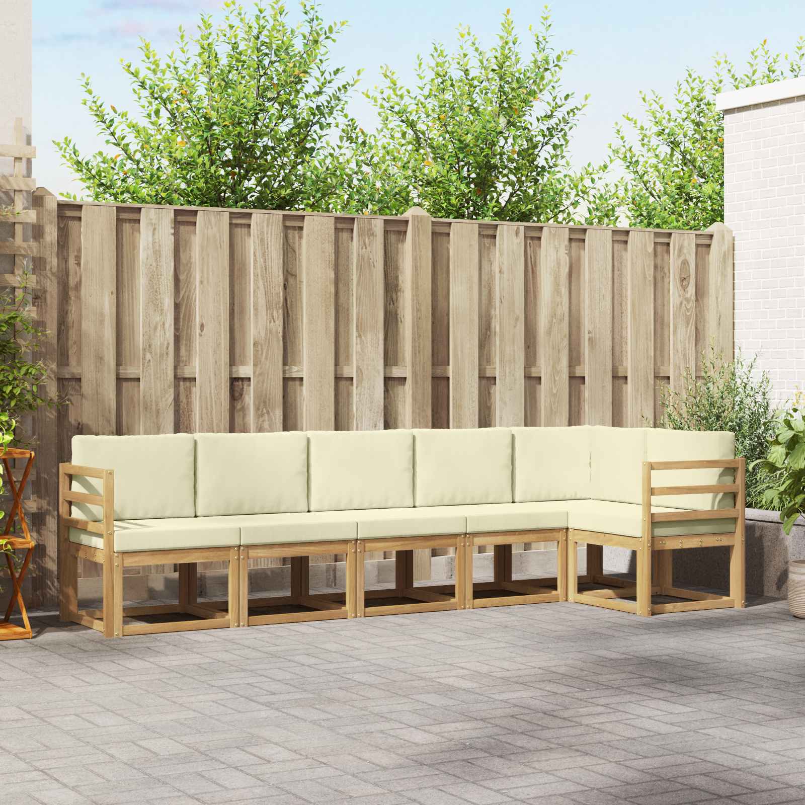 Outdoor-Sofagarnitur 6 stk. Weiß und Creme Polyester
