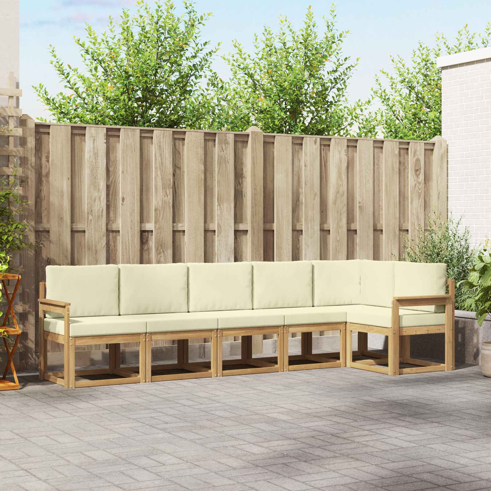 Outdoor-Sofagarnitur 6 stk. Weiß und Creme Polyester