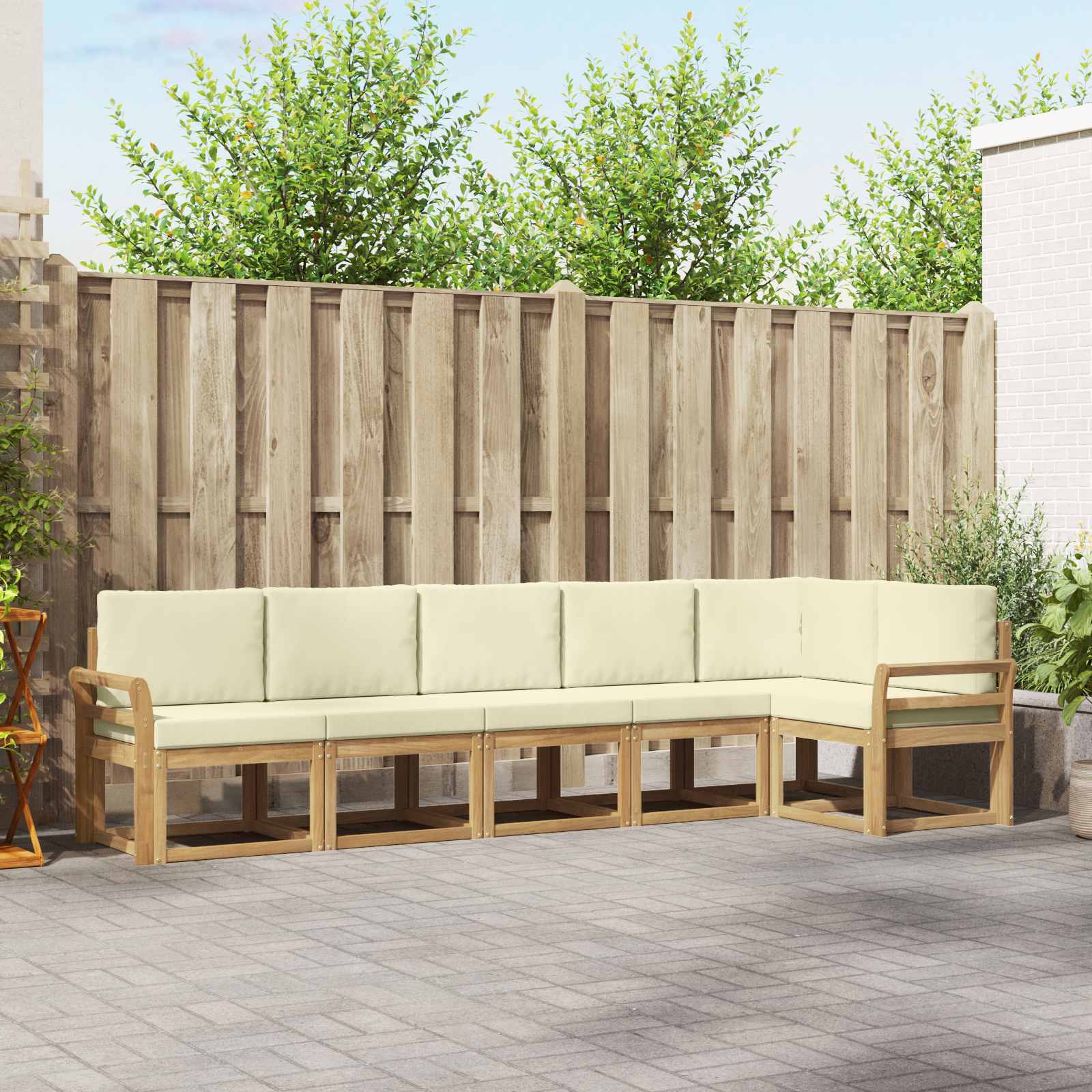 Outdoor-Sofagarnitur 6 stk. Weiß und Creme Polyester