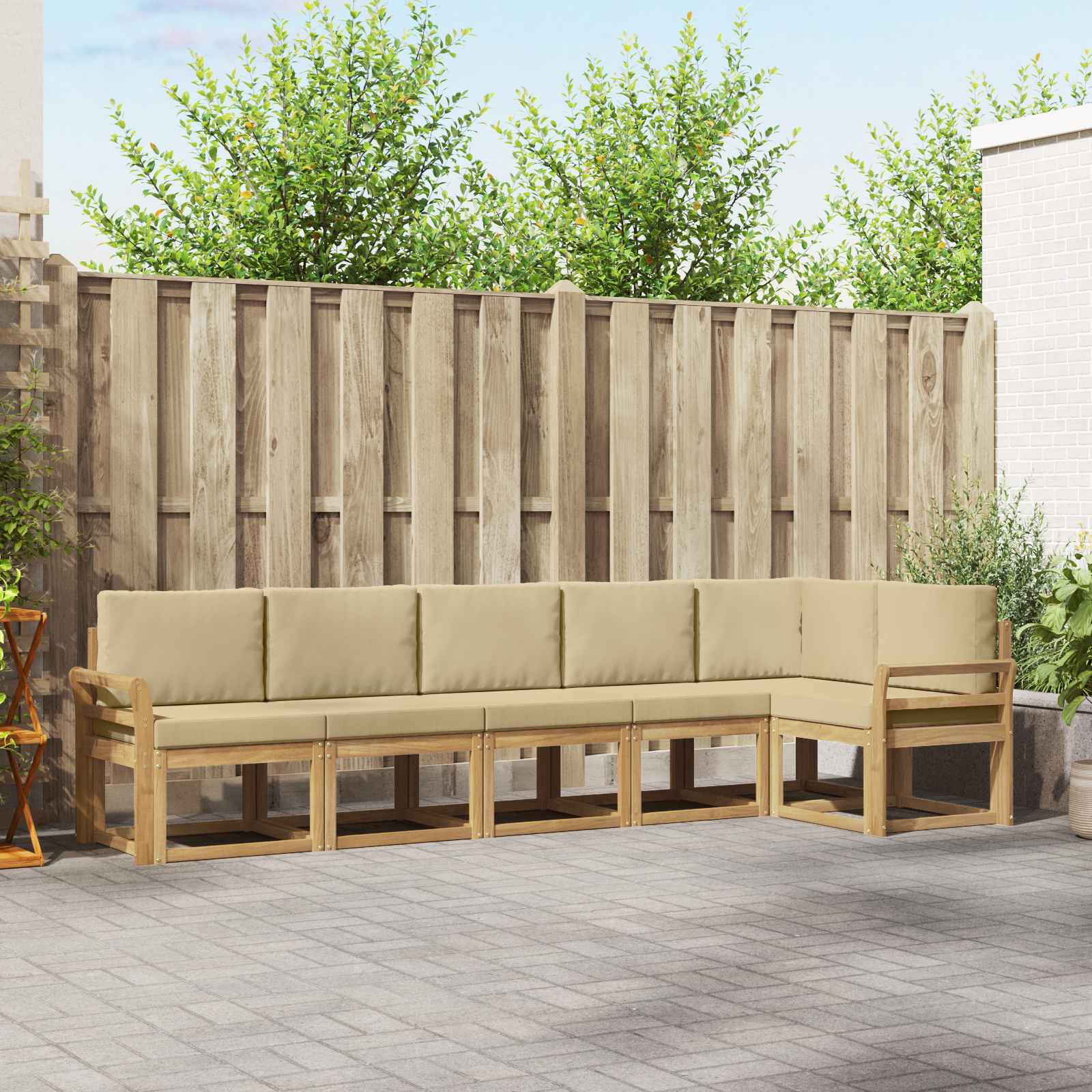 Outdoor-Sofagarnitur 6 stk. Weiß und Beige Polyester