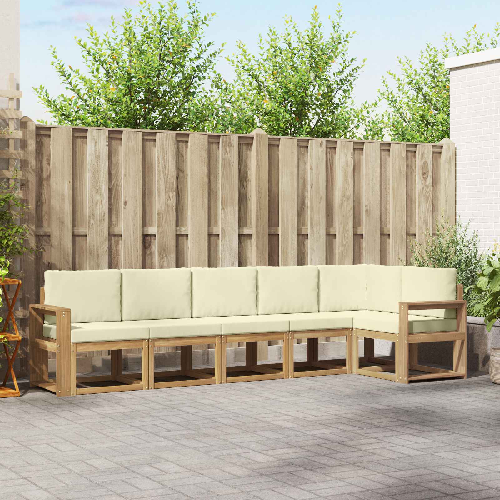 Outdoor-Sofagarnitur 6 stk. Weiß und Creme Polyester